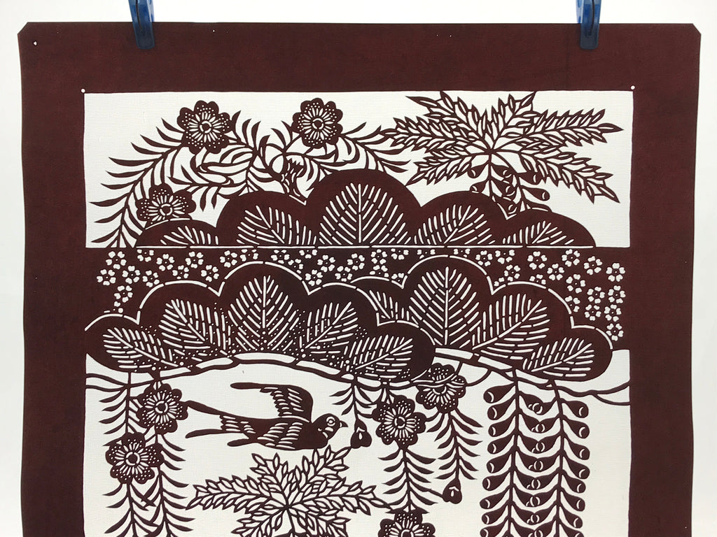 Antique Japanese Katagami Kimono Stencil Pine Wisteria Cherry Blossom 4Y495