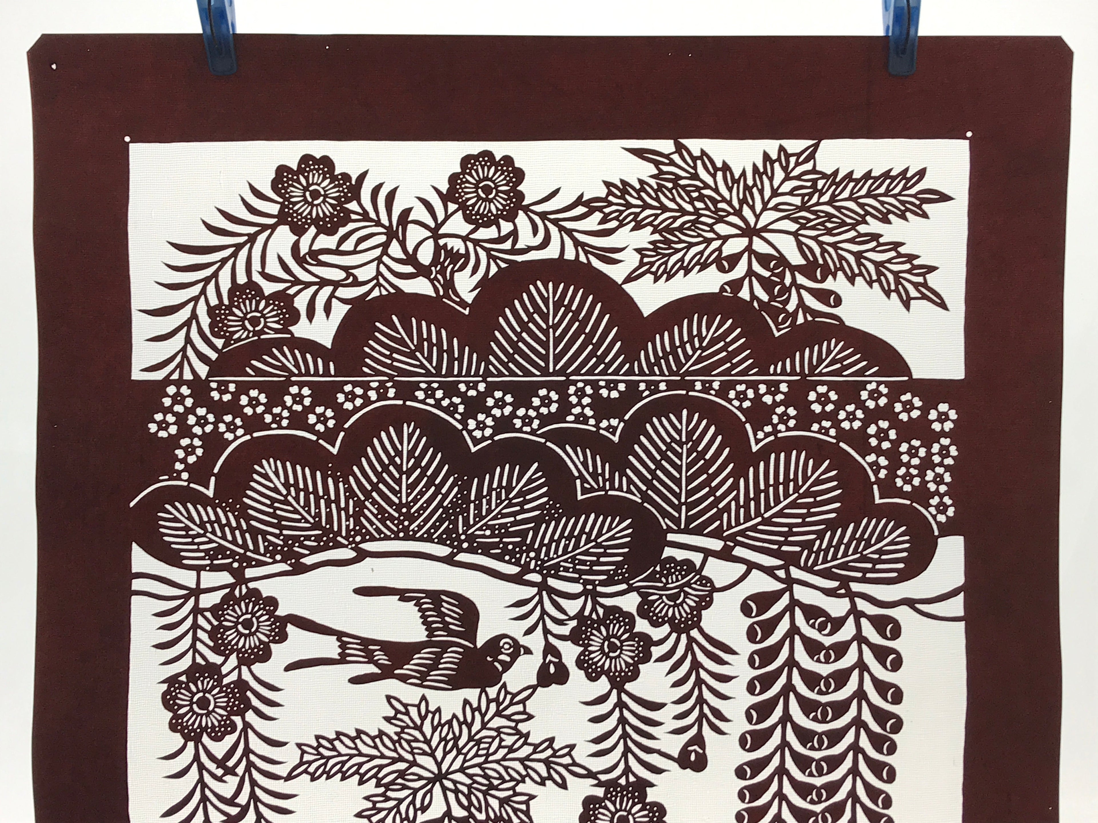 Antique Japanese Katagami Kimono Stencil Pine Wisteria Cherry Blossom 4Y495