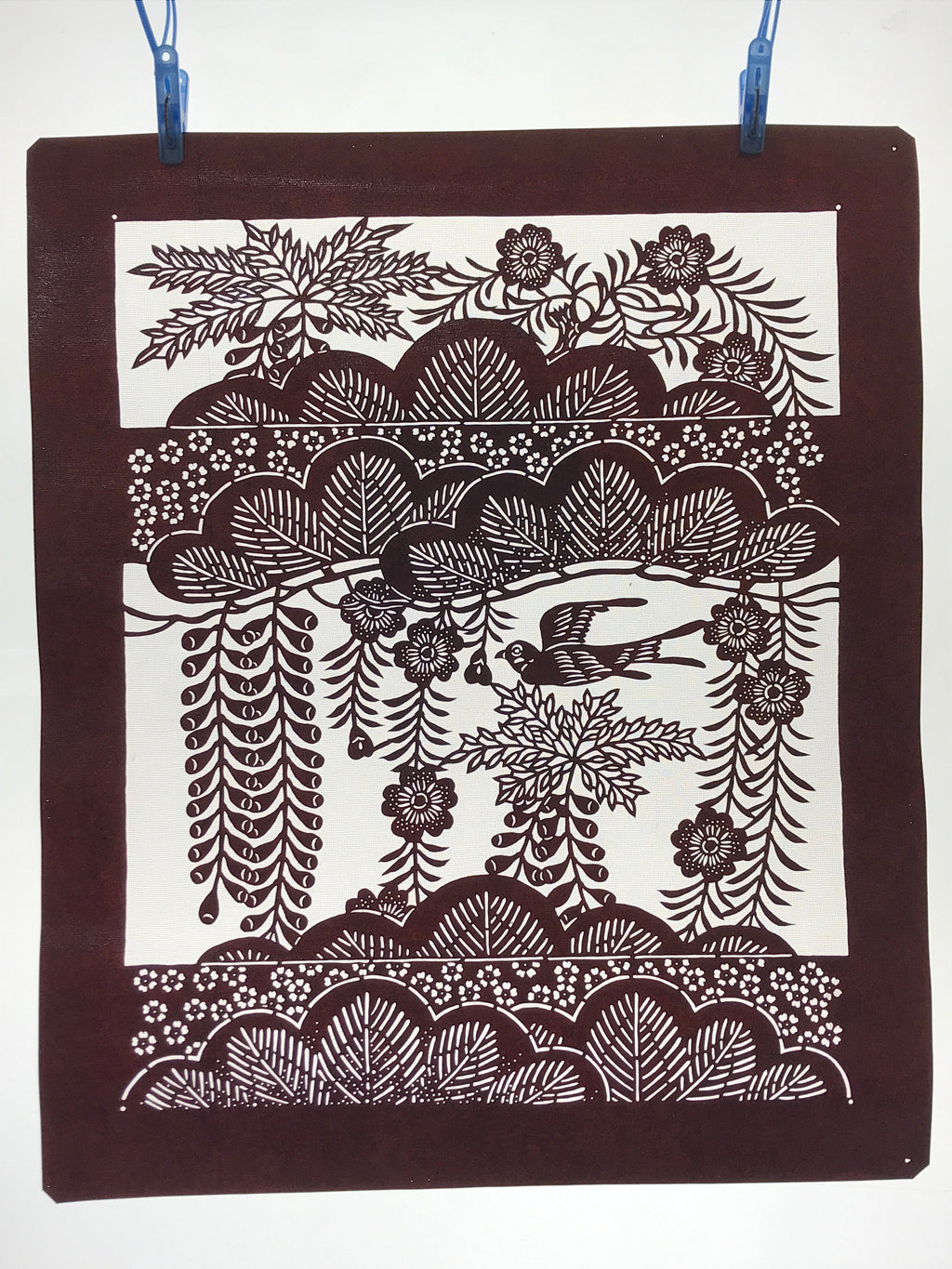 Antique Japanese Katagami Kimono Stencil Pine Wisteria Cherry Blossom 4Y495