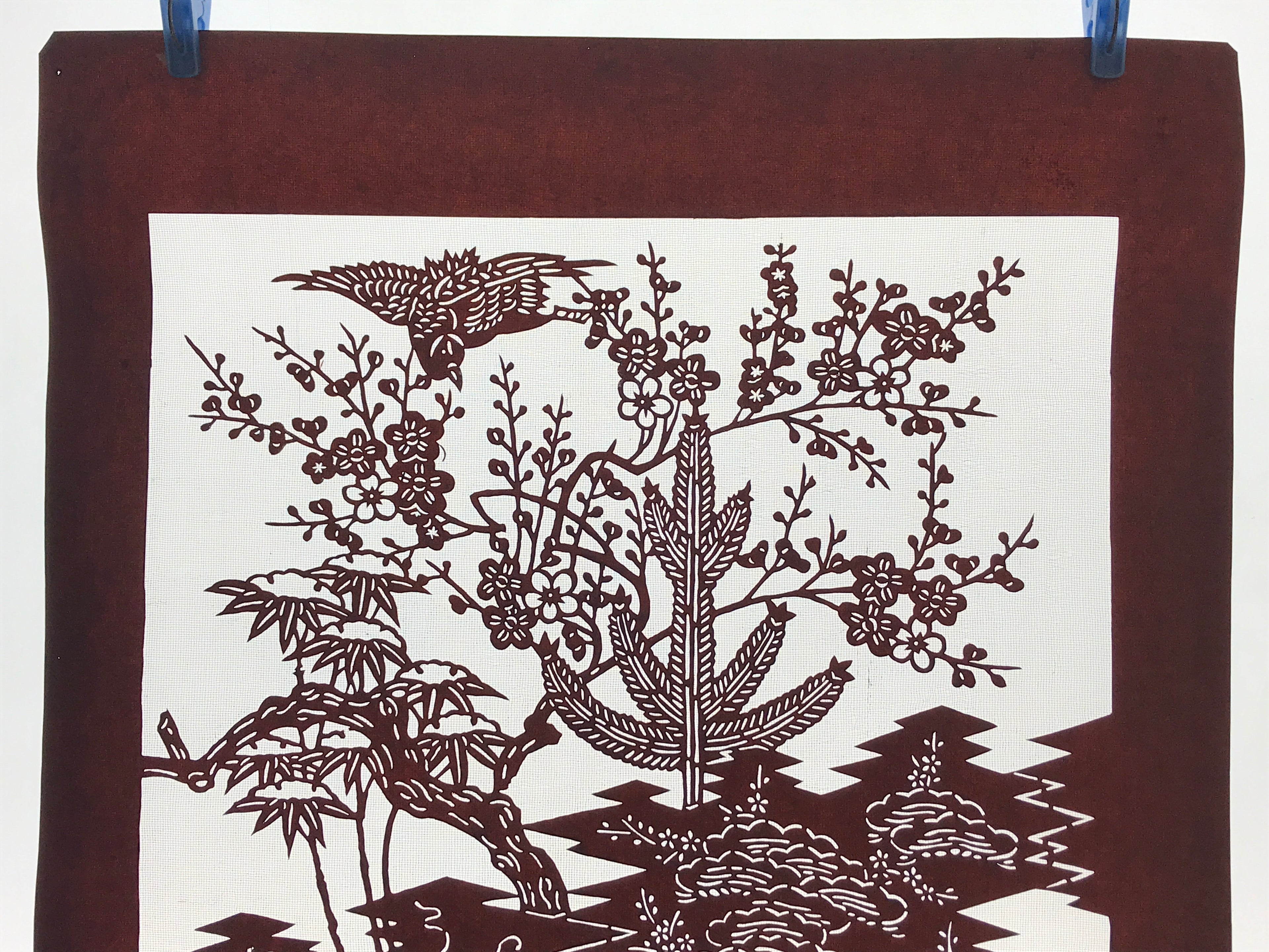 Antique Japanese Katagami Kimono Stencil Shochikubai Pine Plum Bamboo 4Y478