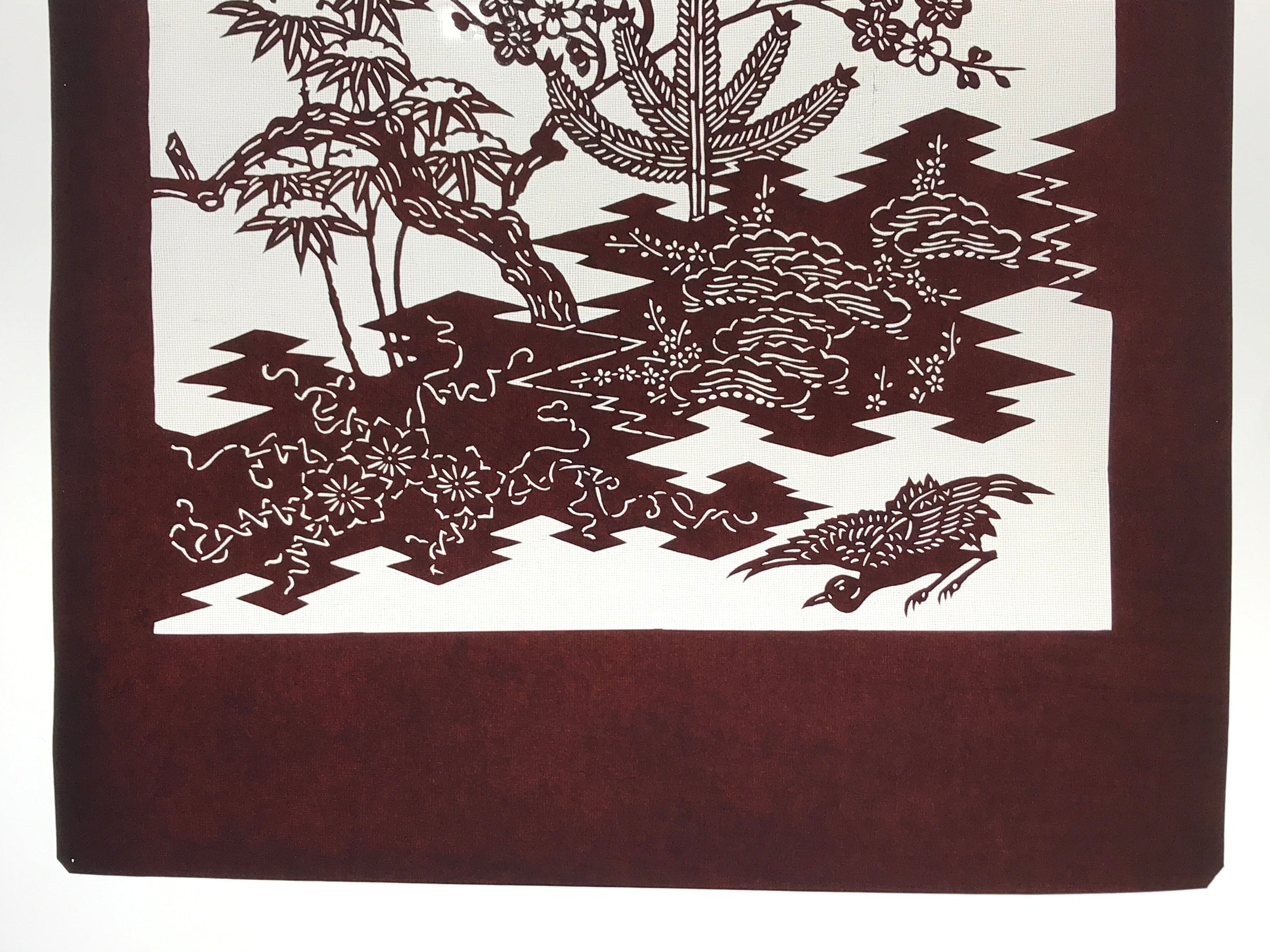 Antique Japanese Katagami Kimono Stencil Shochikubai Pine Plum Bamboo 4Y478