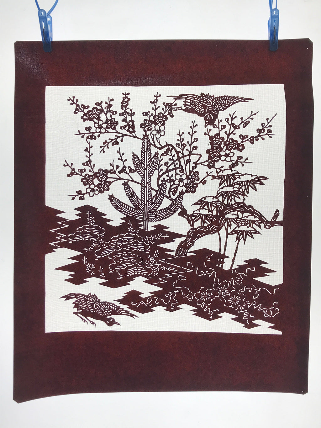 Antique Japanese Katagami Kimono Stencil Shochikubai Pine Plum Bamboo 4Y478