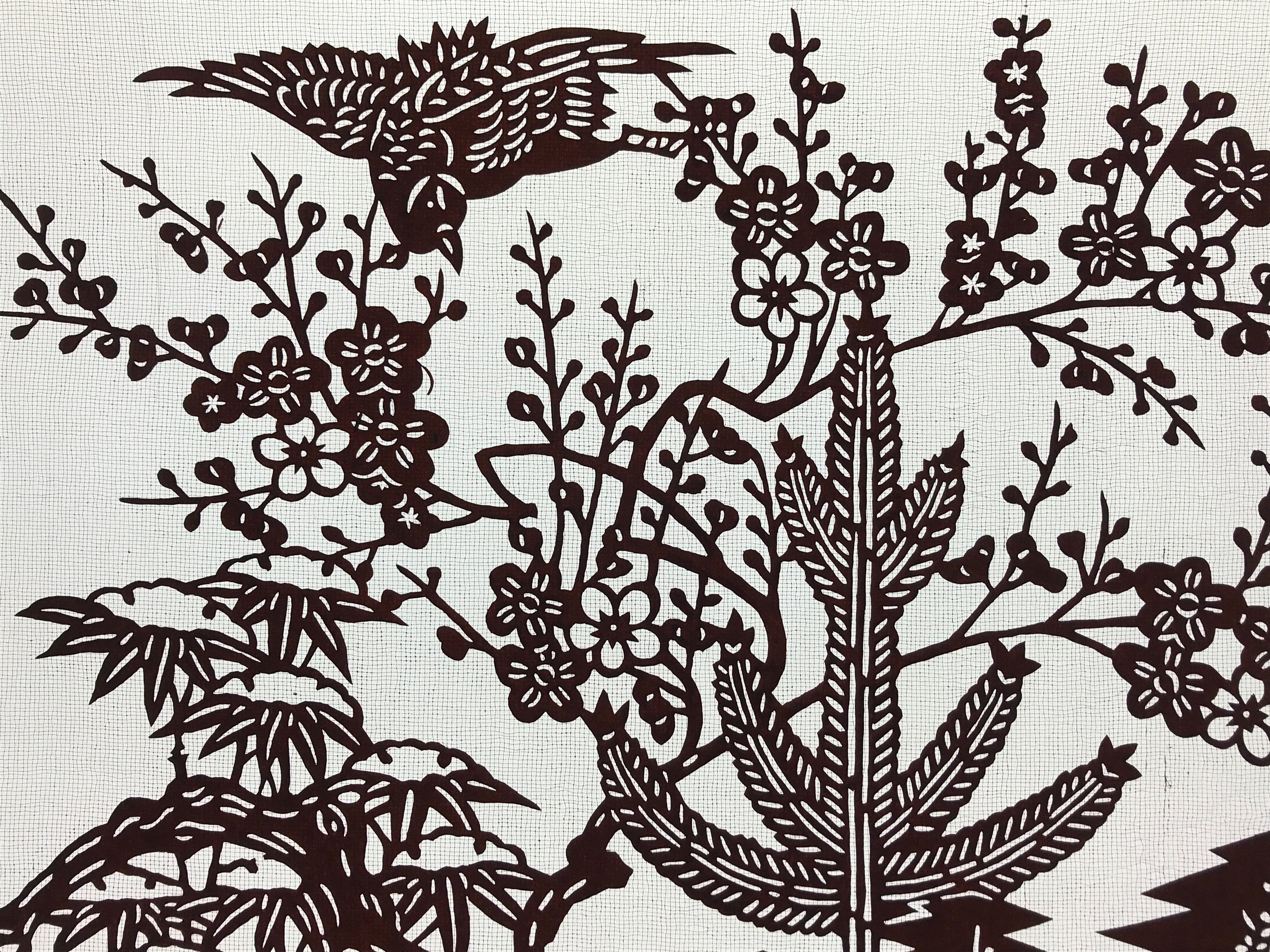 Antique Japanese Katagami Kimono Stencil Shochikubai Pine Plum Bamboo 4Y478