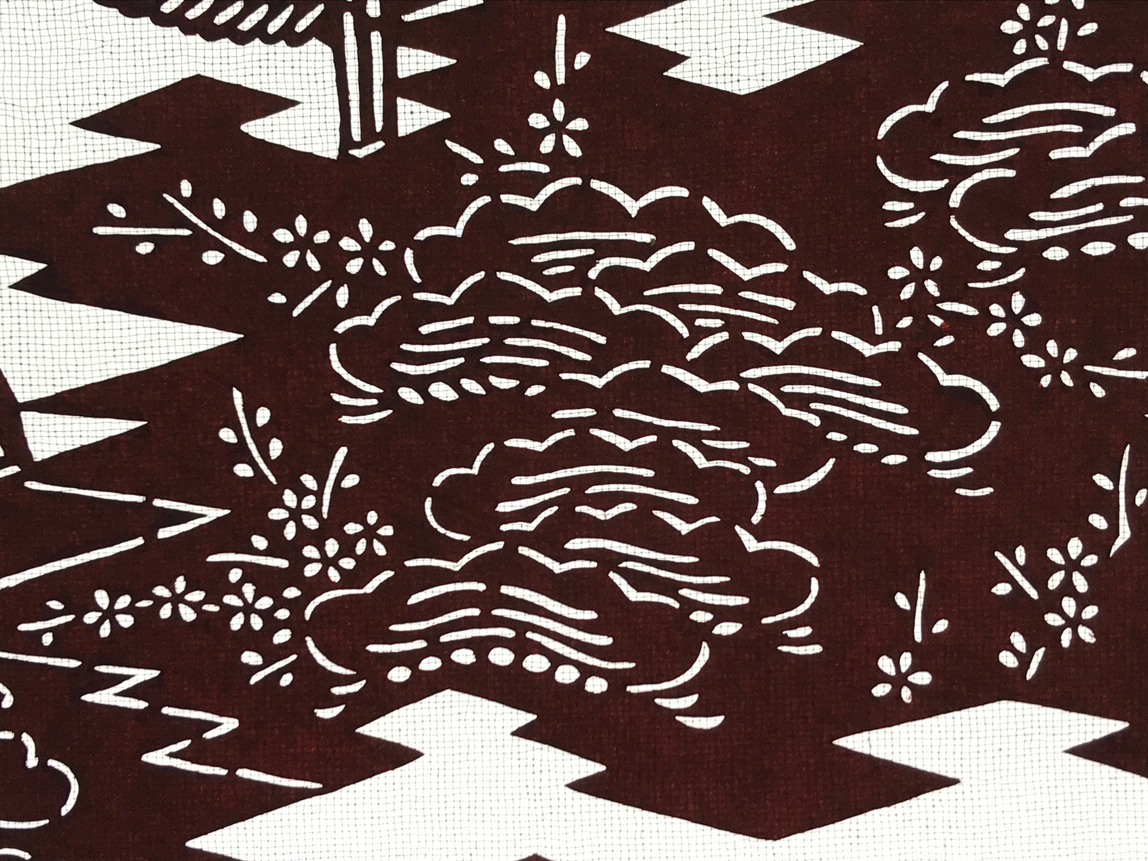 Antique Japanese Katagami Kimono Stencil Shochikubai Pine Plum Bamboo 4Y478