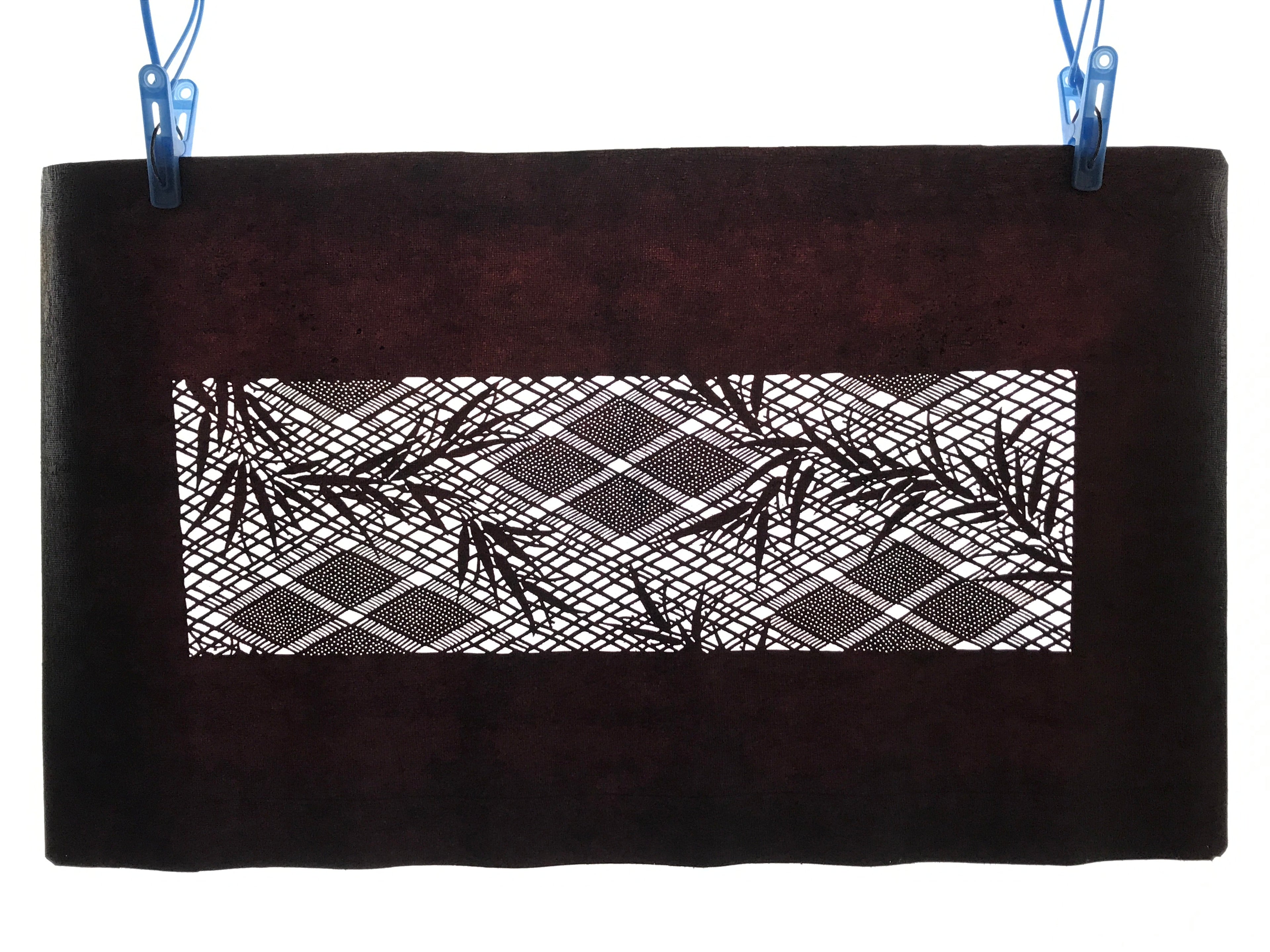 Antique Japanese Katagami Paper Kimono Stencil Bamboo Leaf Basket Weave A637