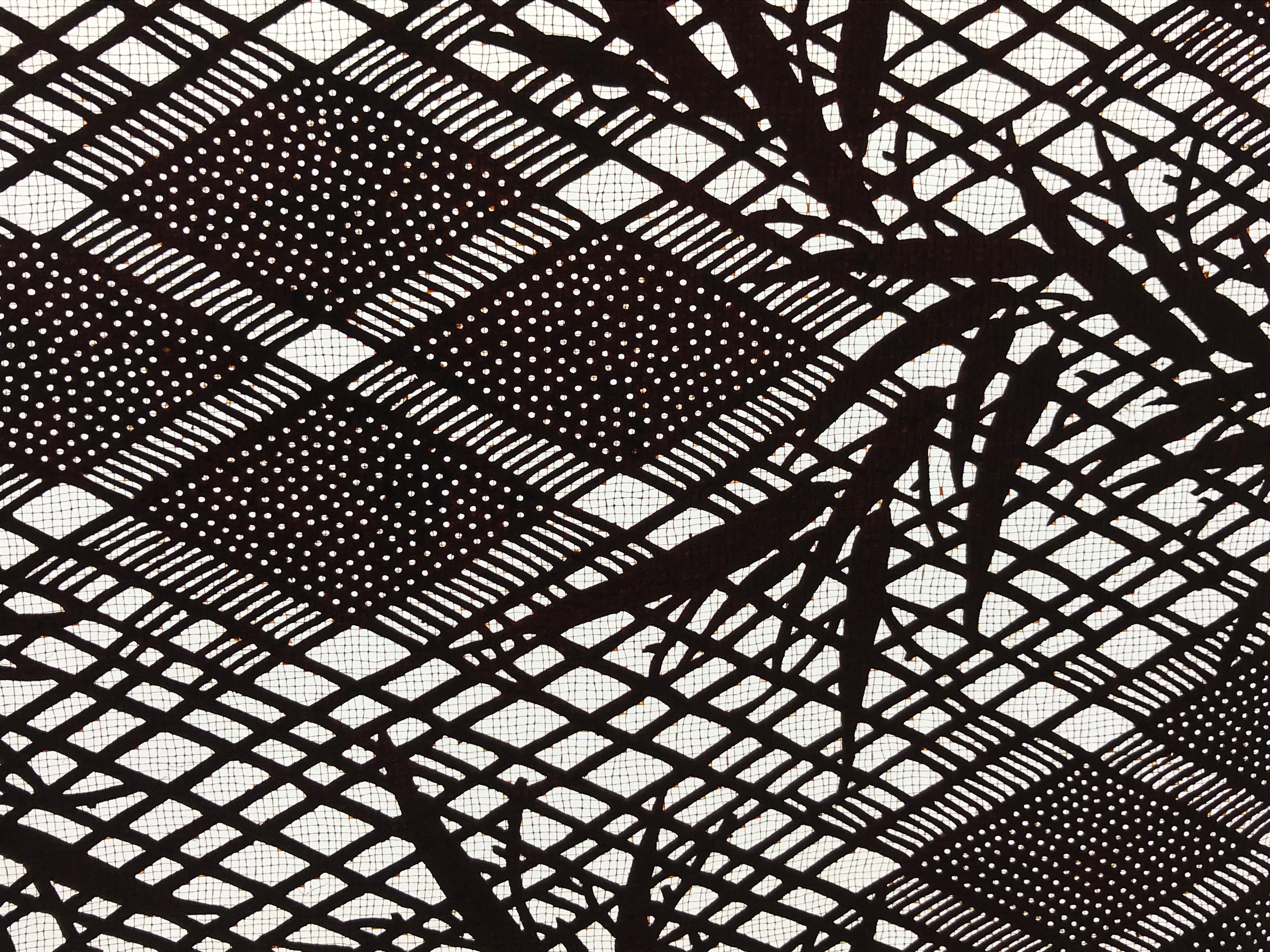 Antique Japanese Katagami Paper Kimono Stencil Bamboo Leaf Basket Weave A637