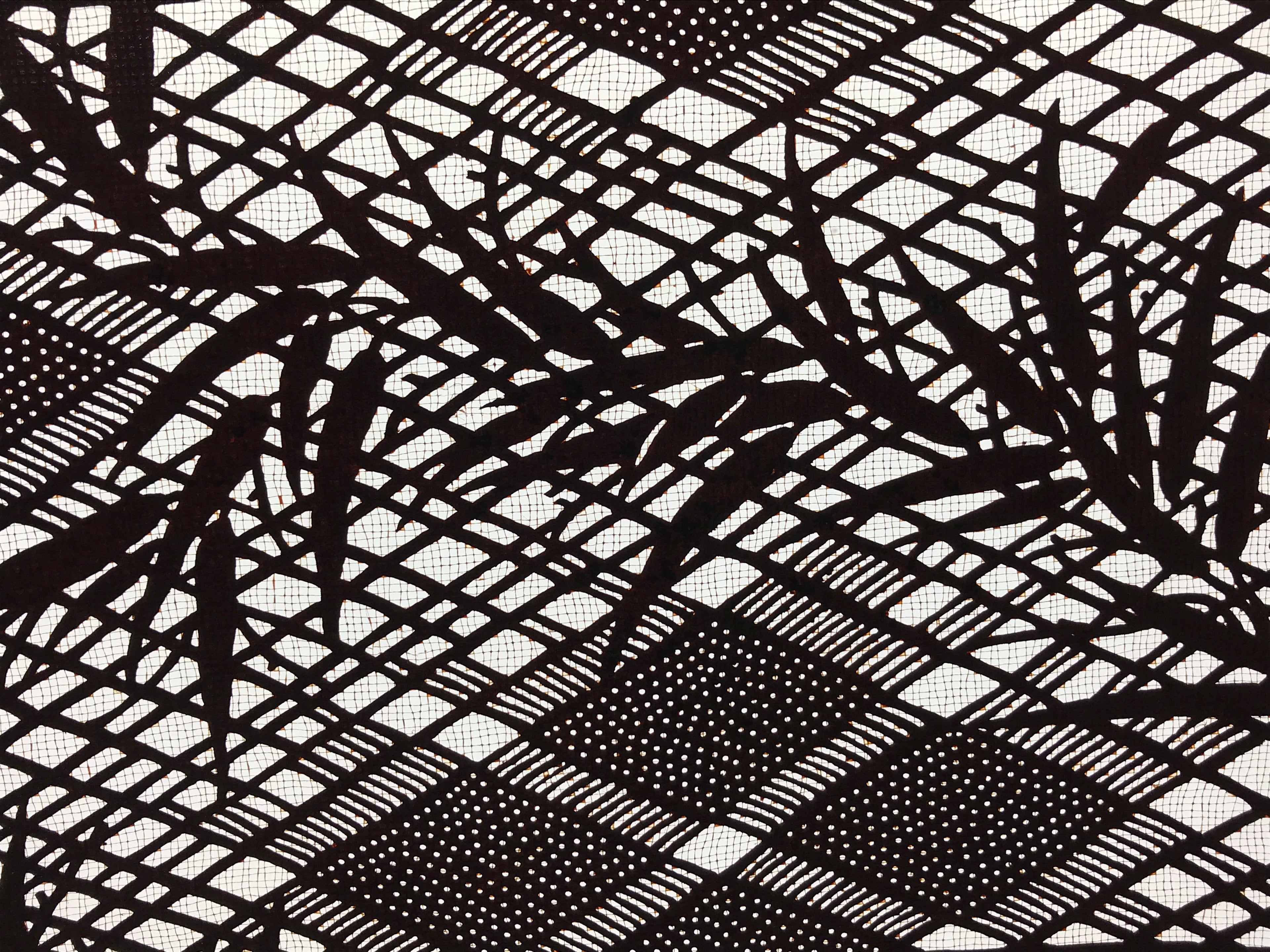 Antique Japanese Katagami Paper Kimono Stencil Bamboo Leaf Basket Weave A637