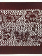 Antique Japanese Katagami Paper Kimono Stencil Butterflies Peony Flower A617