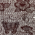 Antique Japanese Katagami Paper Kimono Stencil Butterflies Peony Flower A617