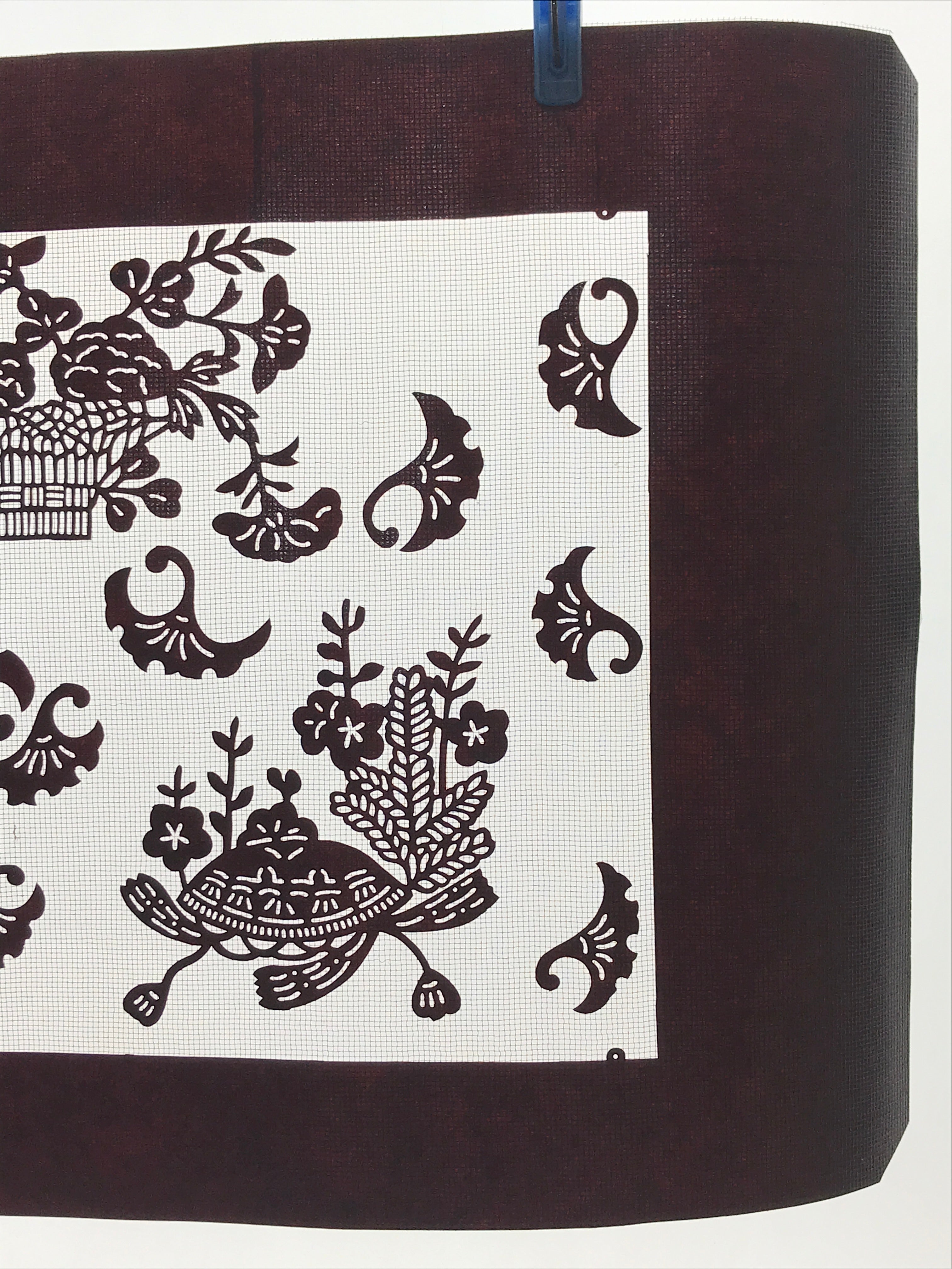 Antique Japanese Katagami Paper Kimono Stencil Carnation Plum Blossom A625