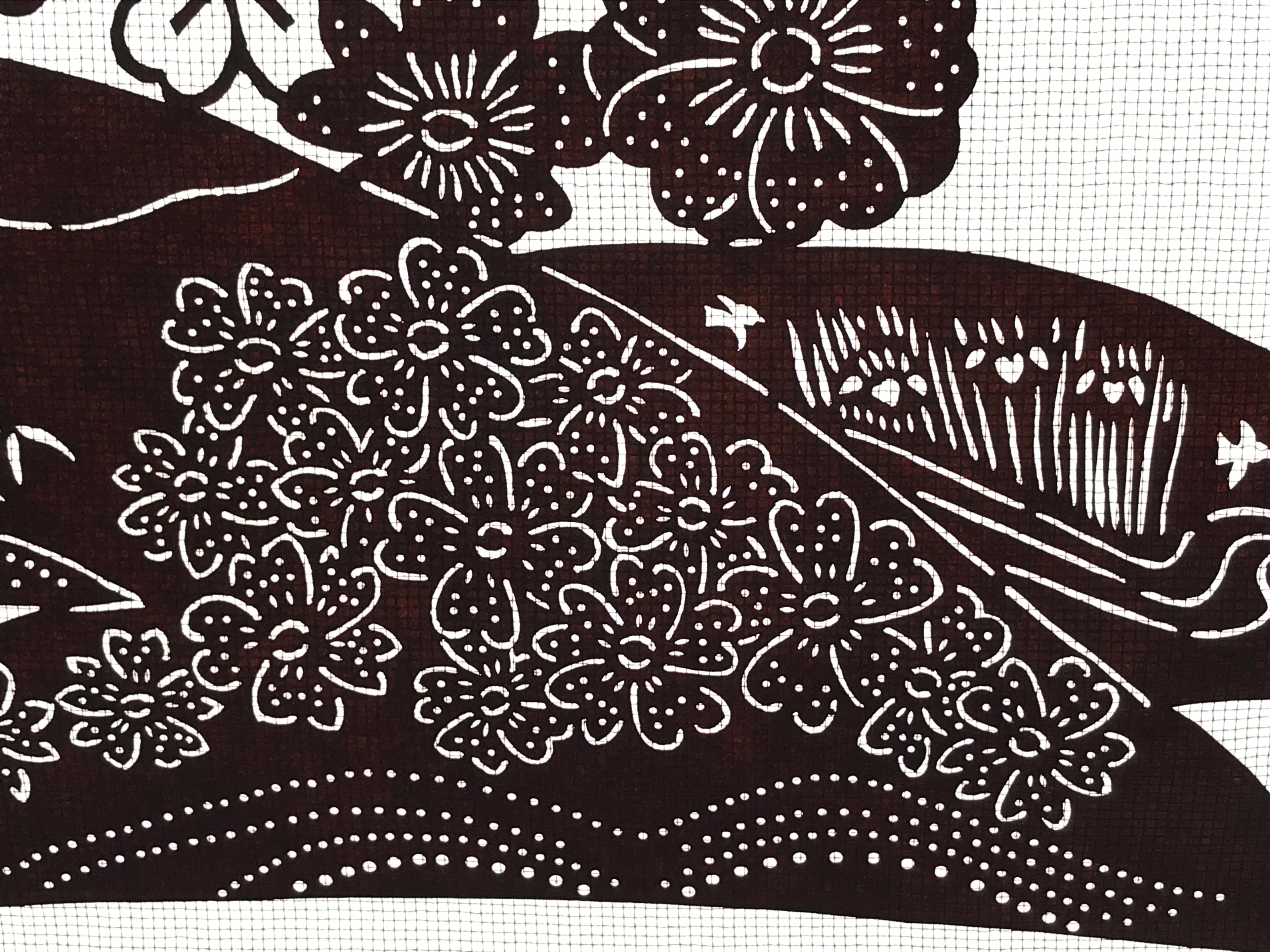 Antique Japanese Katagami Paper Kimono Stencil Cherry Blossom Village Iris A630