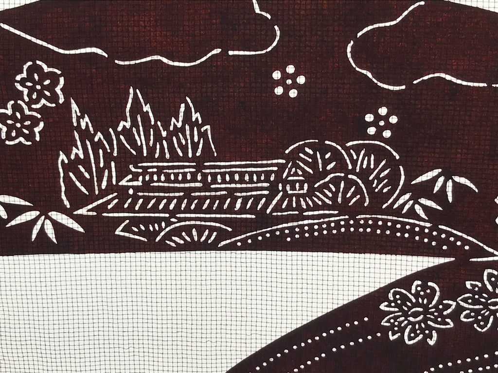 Antique Japanese Katagami Paper Kimono Stencil Cherry Blossom Village Iris A630