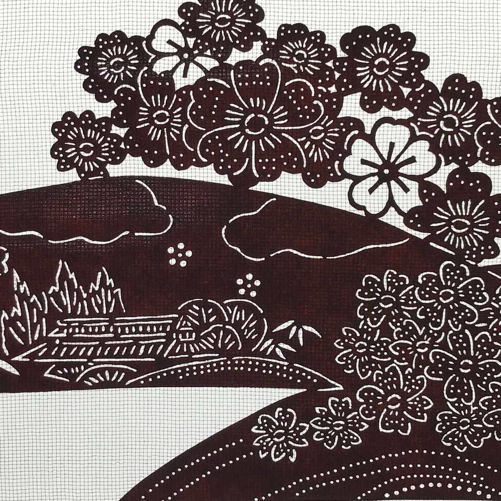 Antique Japanese Katagami Paper Kimono Stencil Cherry Blossom Village Iris A630
