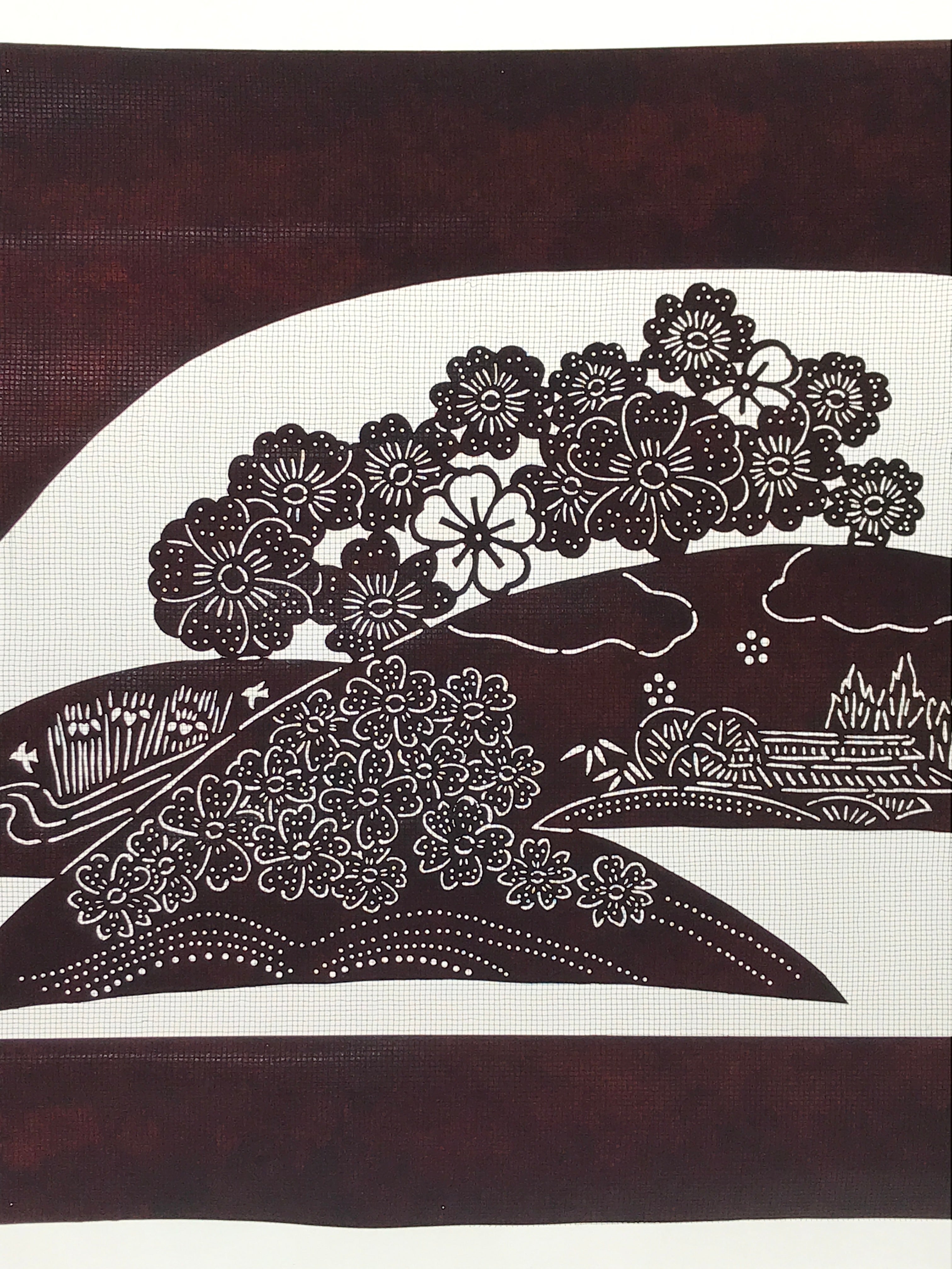 Antique Japanese Katagami Paper Kimono Stencil Cherry Blossom Village Iris A634
