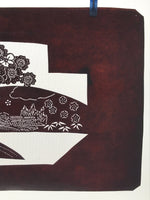 Antique Japanese Katagami Paper Kimono Stencil Cherry Blossom Village Iris A634