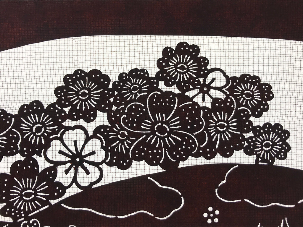 Antique Japanese Katagami Paper Kimono Stencil Cherry Blossom Village Iris A634