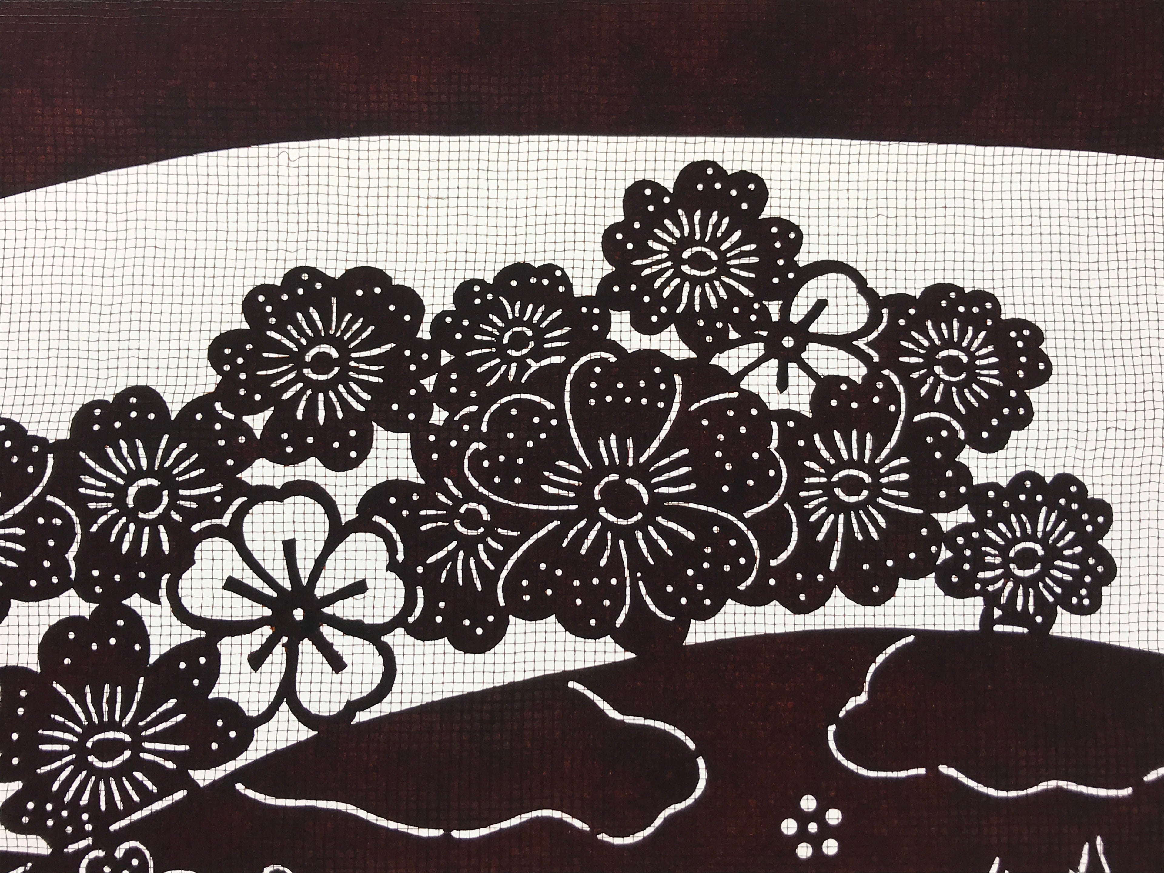 Antique Japanese Katagami Paper Kimono Stencil Cherry Blossom Village Iris A634