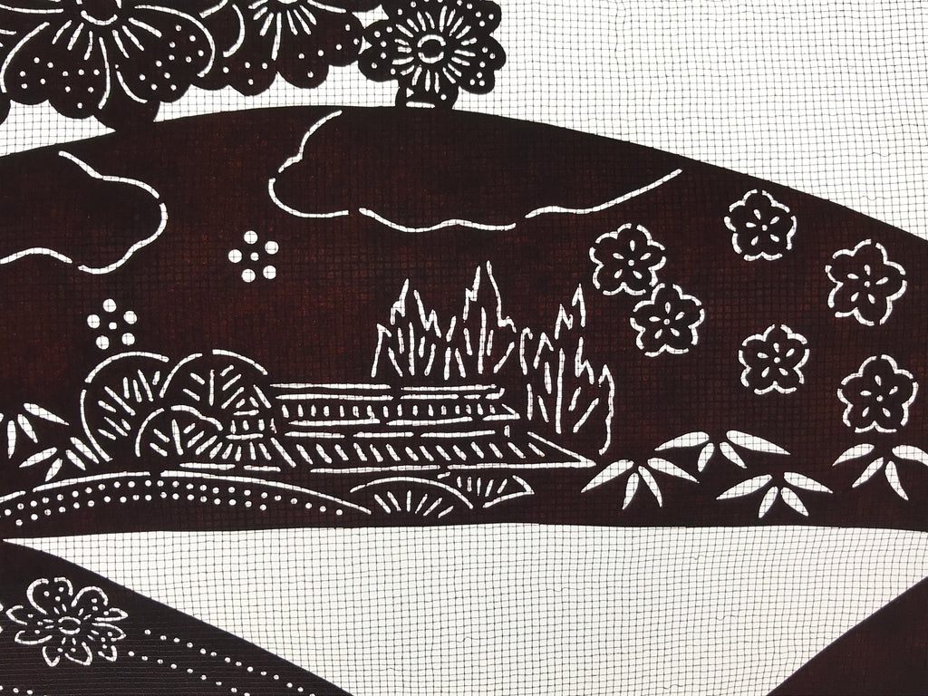 Antique Japanese Katagami Paper Kimono Stencil Cherry Blossom Village Iris A634