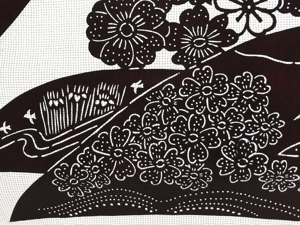 Antique Japanese Katagami Paper Kimono Stencil Cherry Blossom Village Iris A634