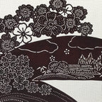 Antique Japanese Katagami Paper Kimono Stencil Cherry Blossom Village Iris A634