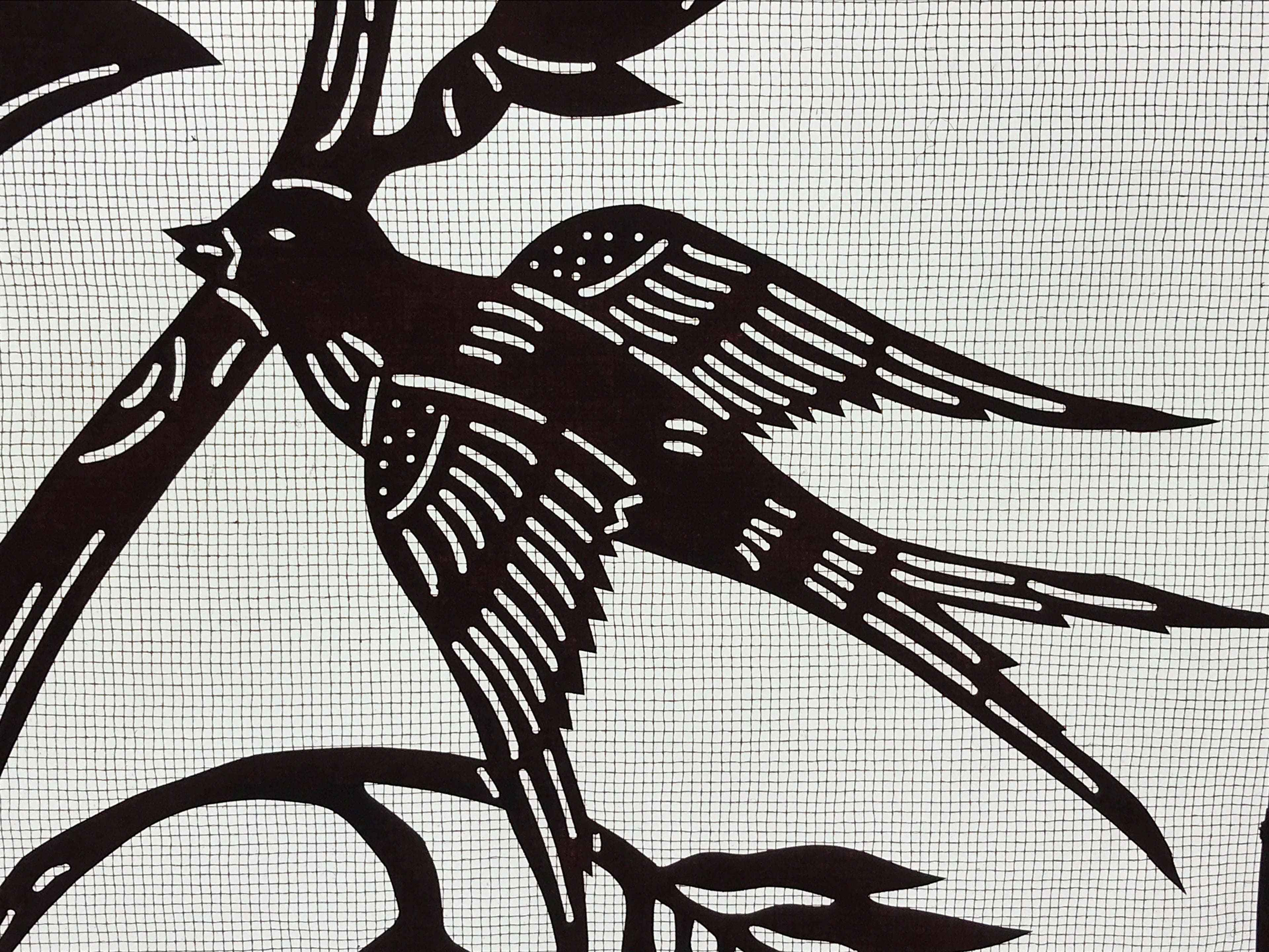 Antique Japanese Katagami Paper Kimono Stencil Flowers Birds Plants C889