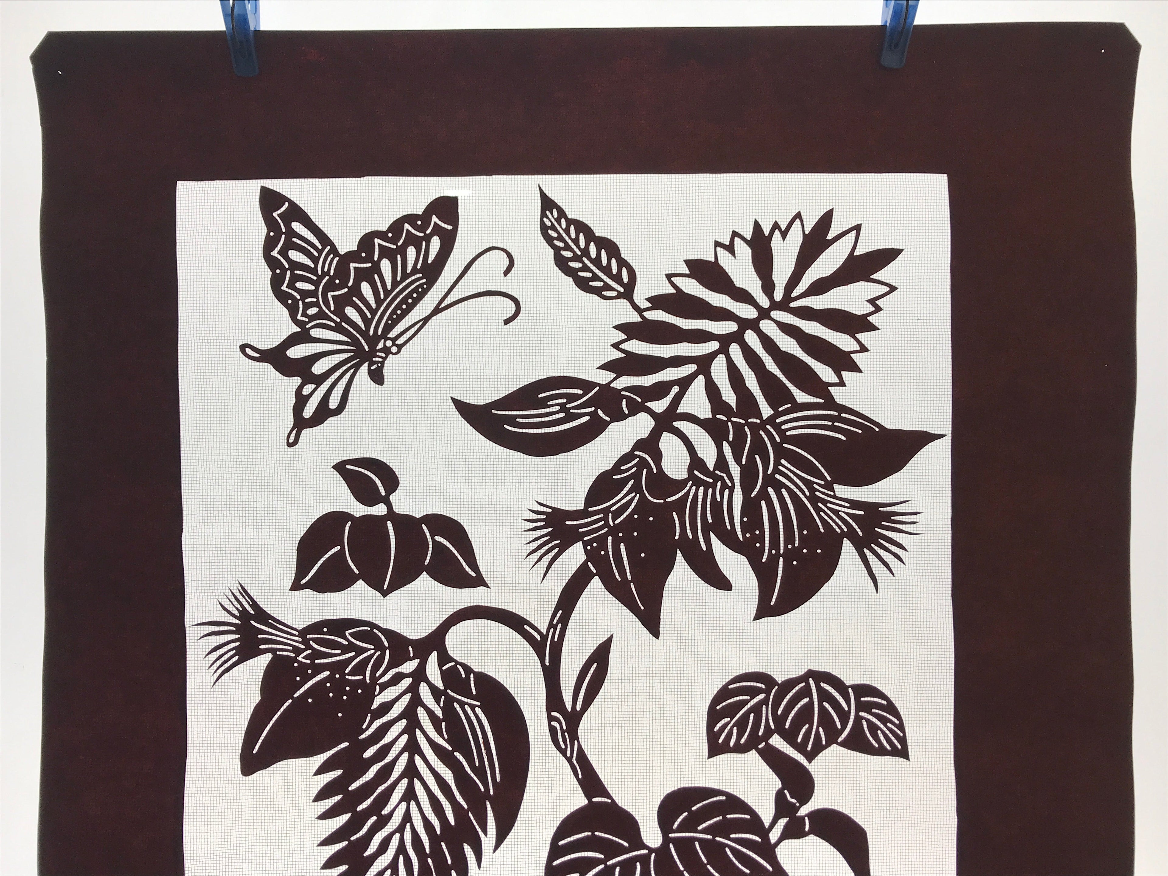 Antique Japanese Katagami Paper Kimono Stencil Flowers Birds Plants C889