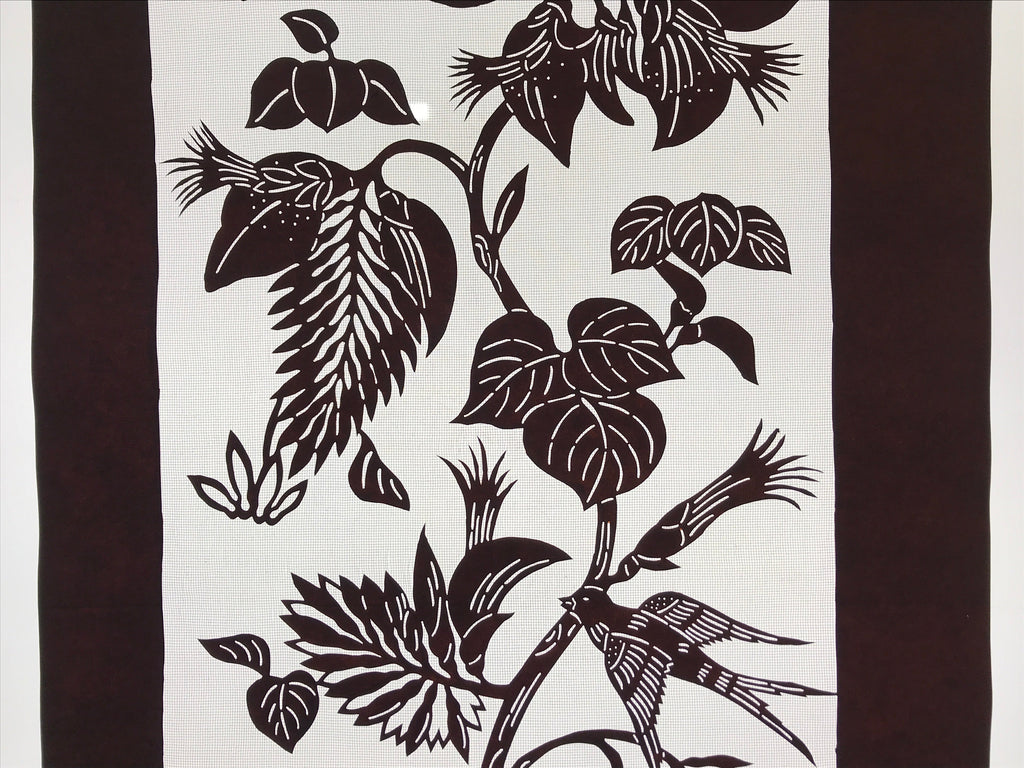 Antique Japanese Katagami Paper Kimono Stencil Flowers Birds Plants C889