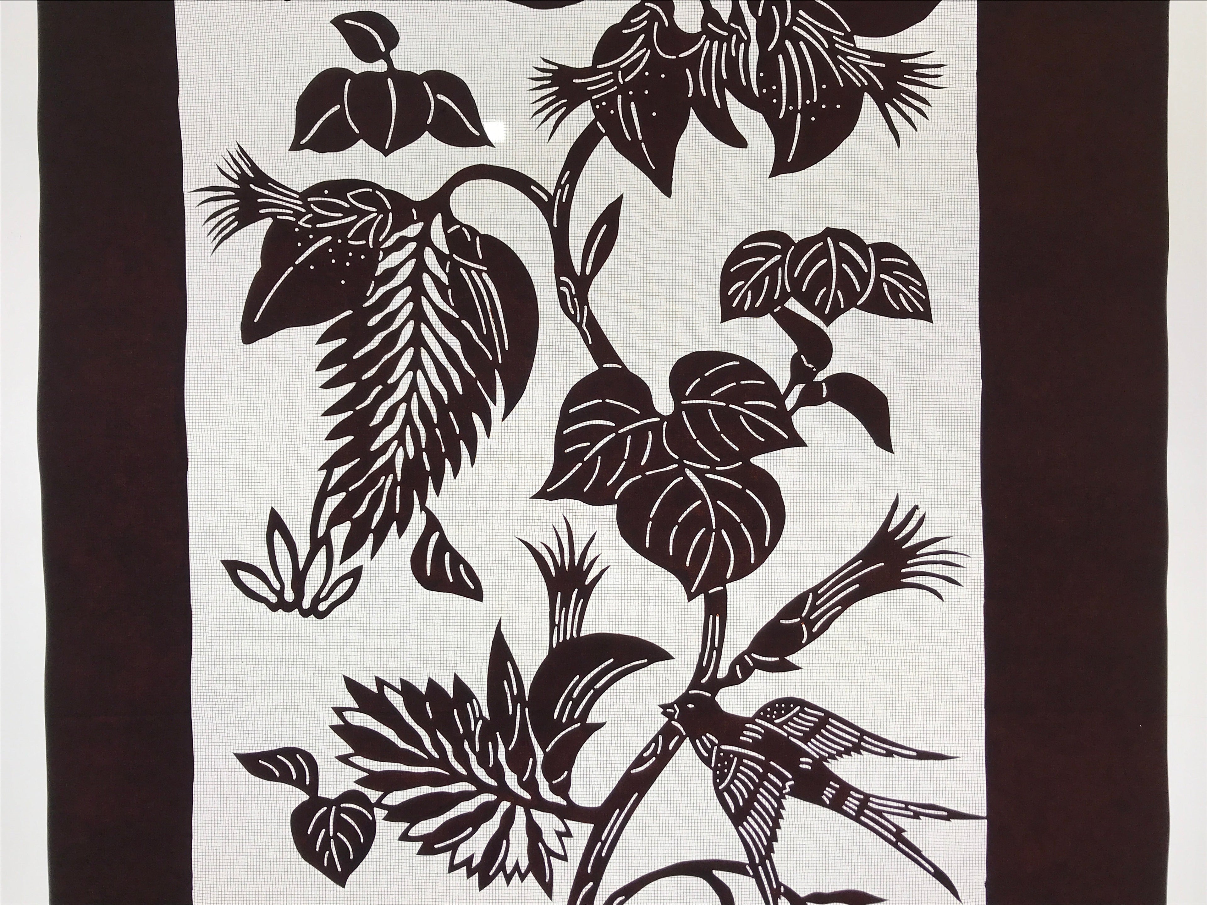 Antique Japanese Katagami Paper Kimono Stencil Flowers Birds Plants C889