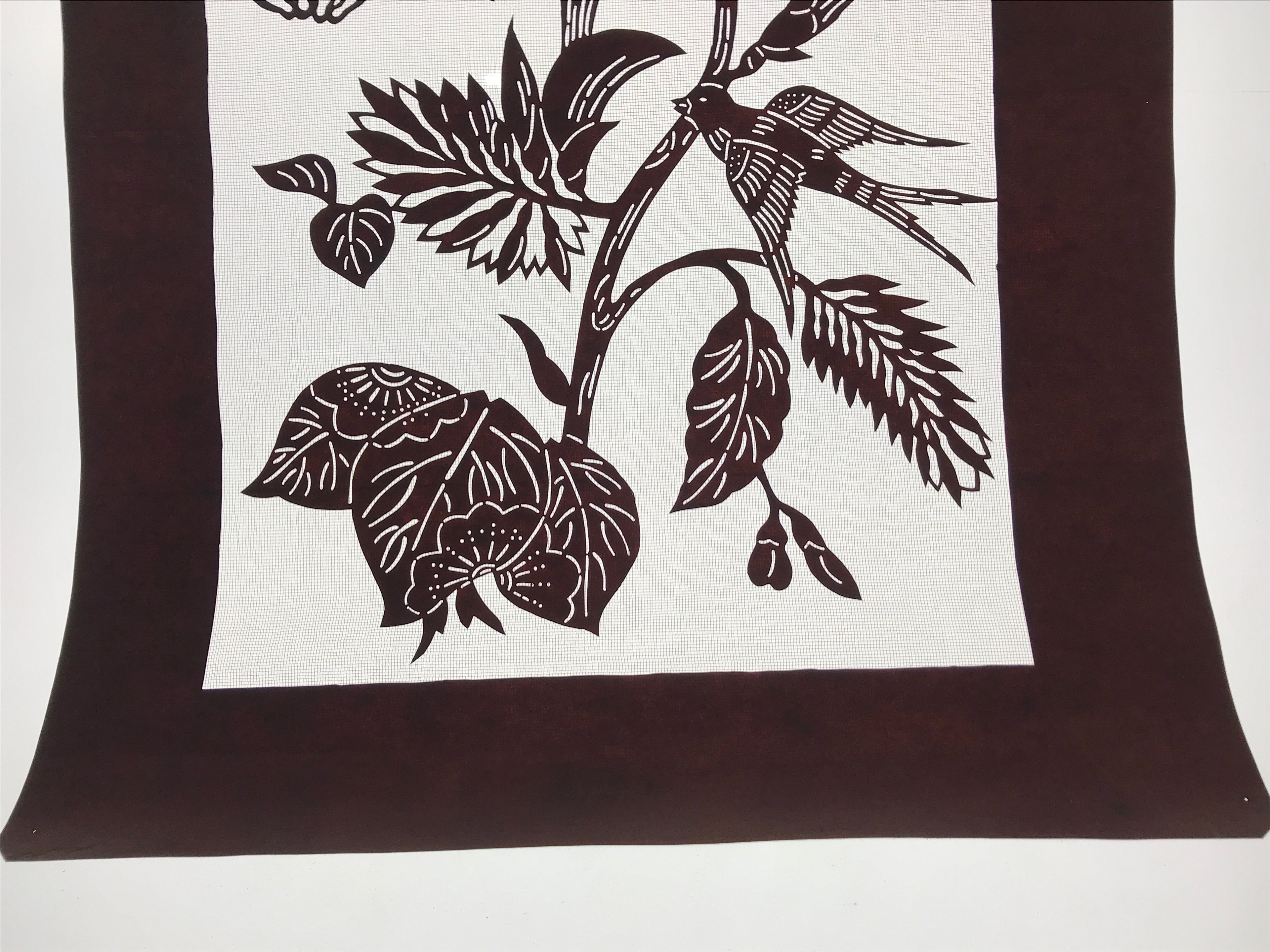 Antique Japanese Katagami Paper Kimono Stencil Flowers Birds Plants C889