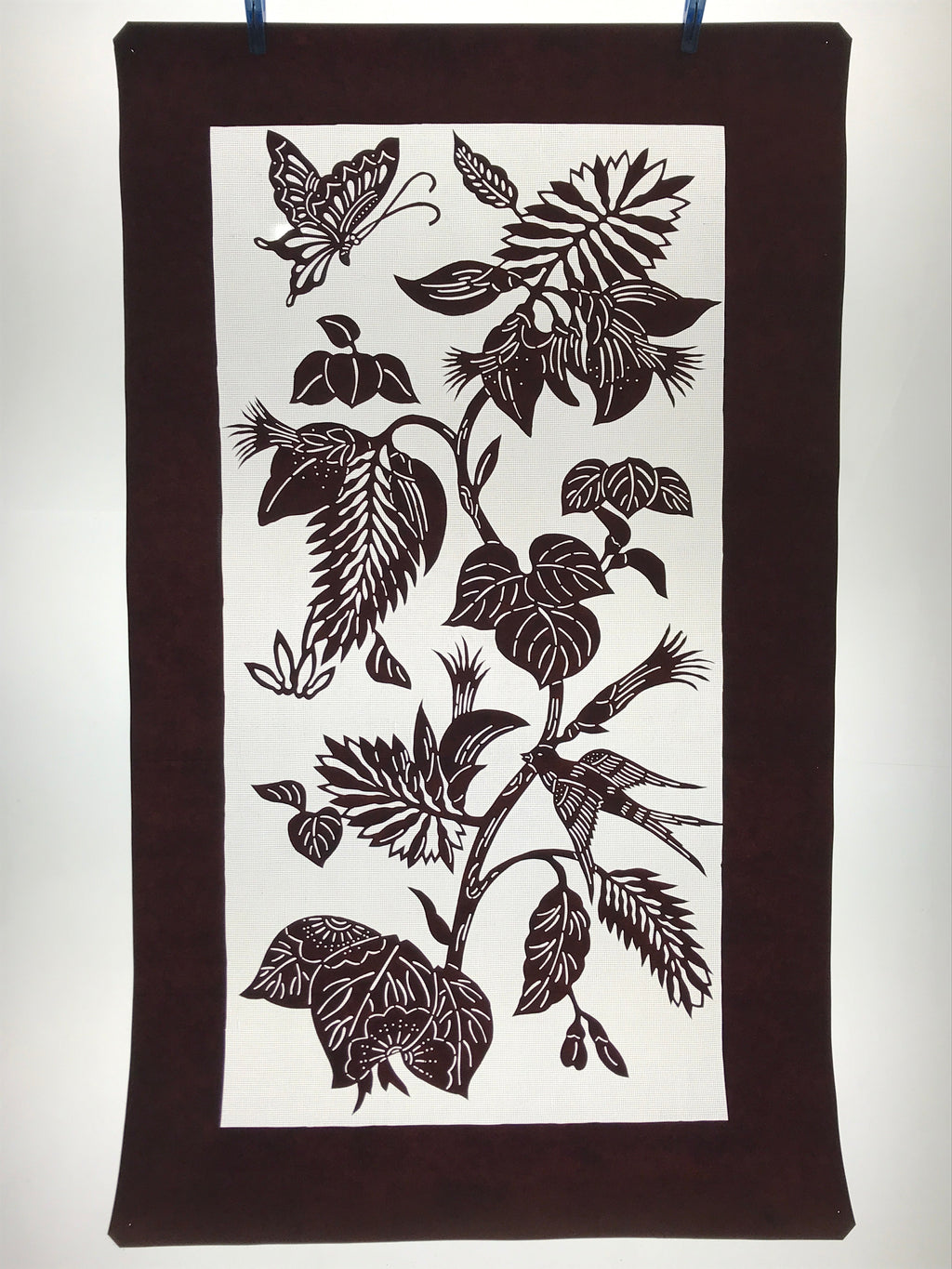 Antique Japanese Katagami Paper Kimono Stencil Flowers Birds Plants C889