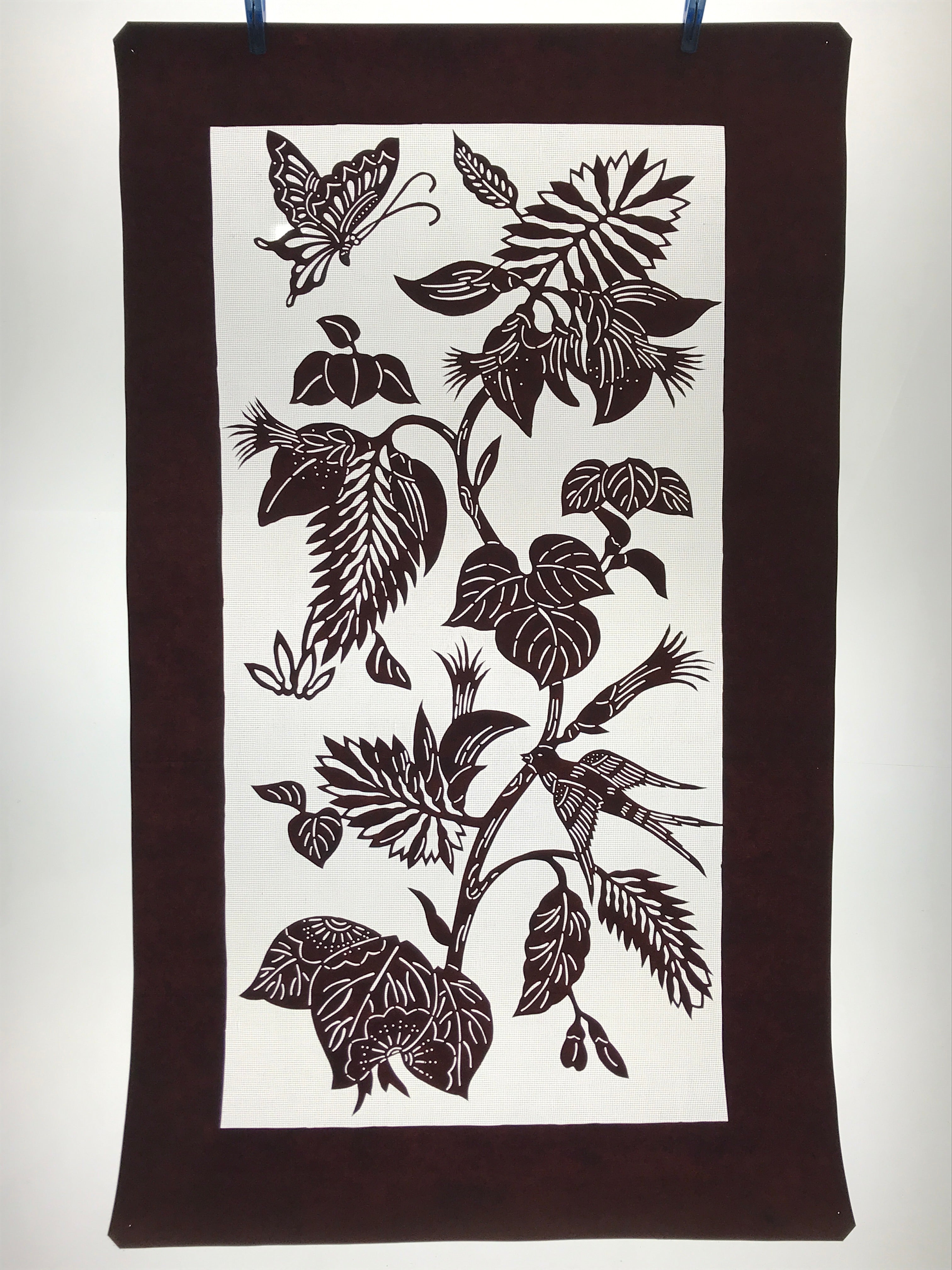 Antique Japanese Katagami Paper Kimono Stencil Flowers Birds Plants C889