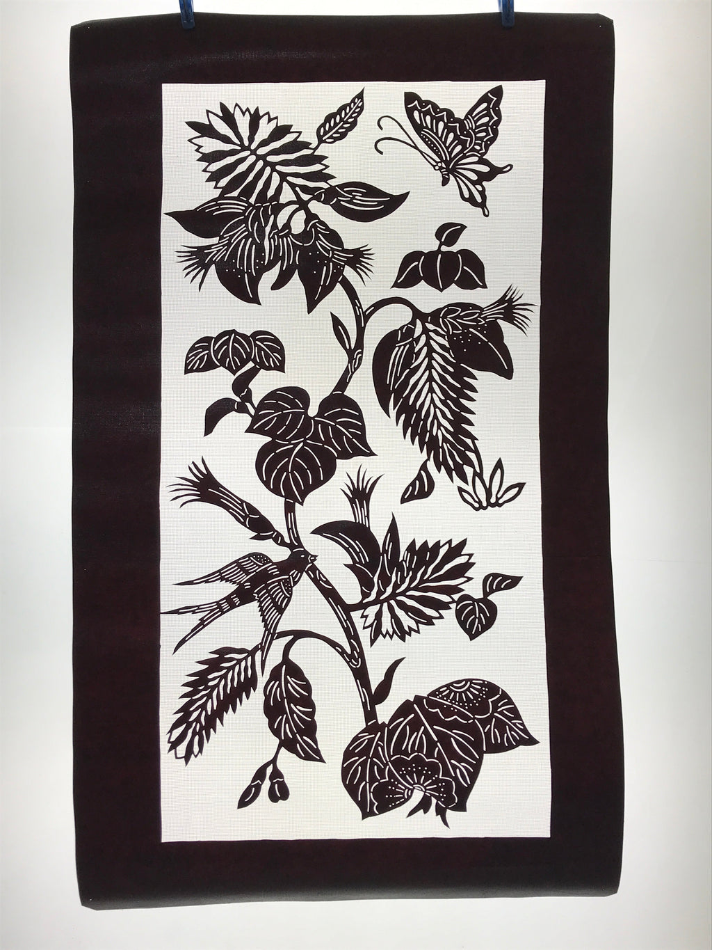 Antique Japanese Katagami Paper Kimono Stencil Flowers Birds Plants C889
