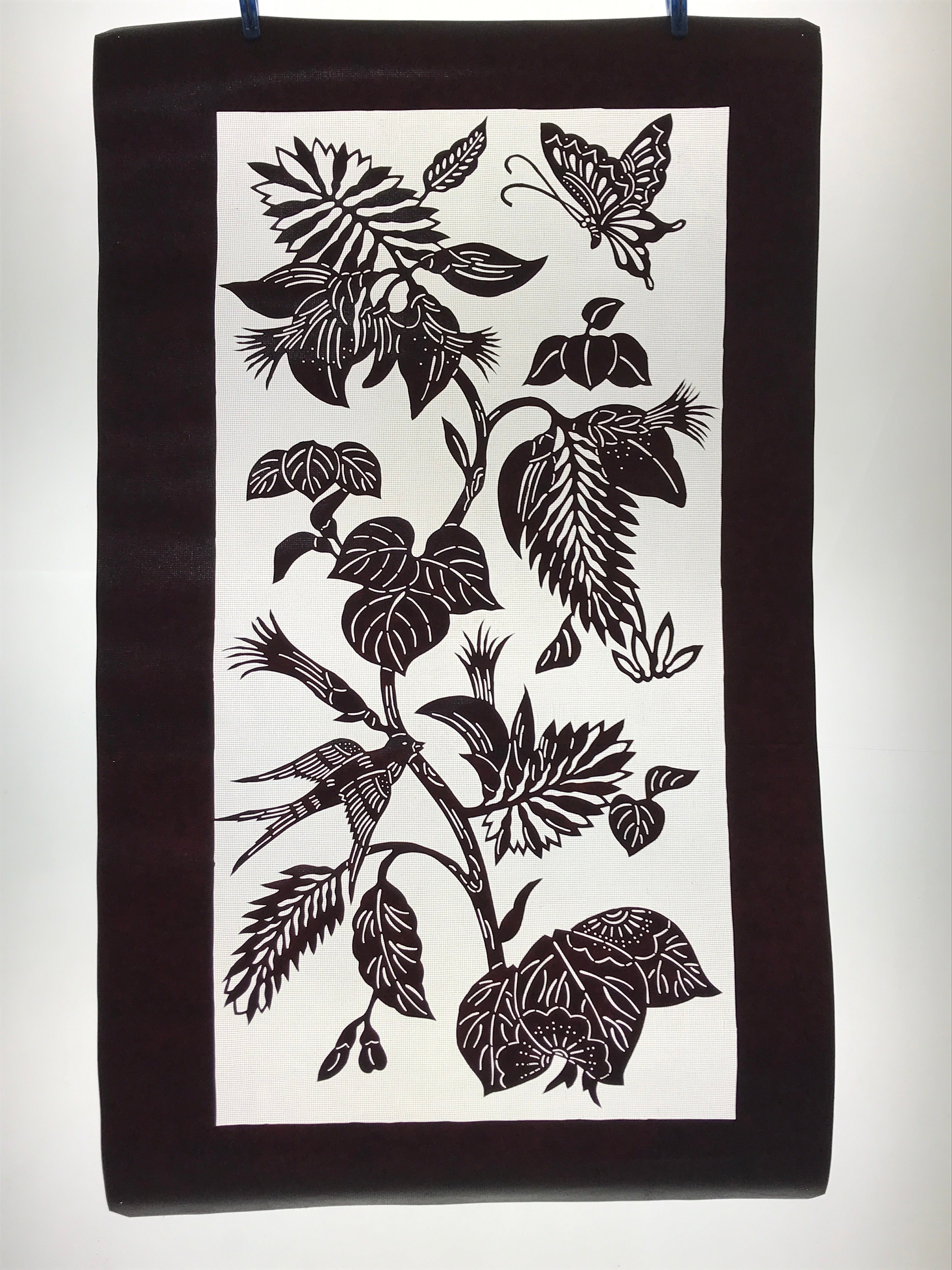 Antique Japanese Katagami Paper Kimono Stencil Flowers Birds Plants C889
