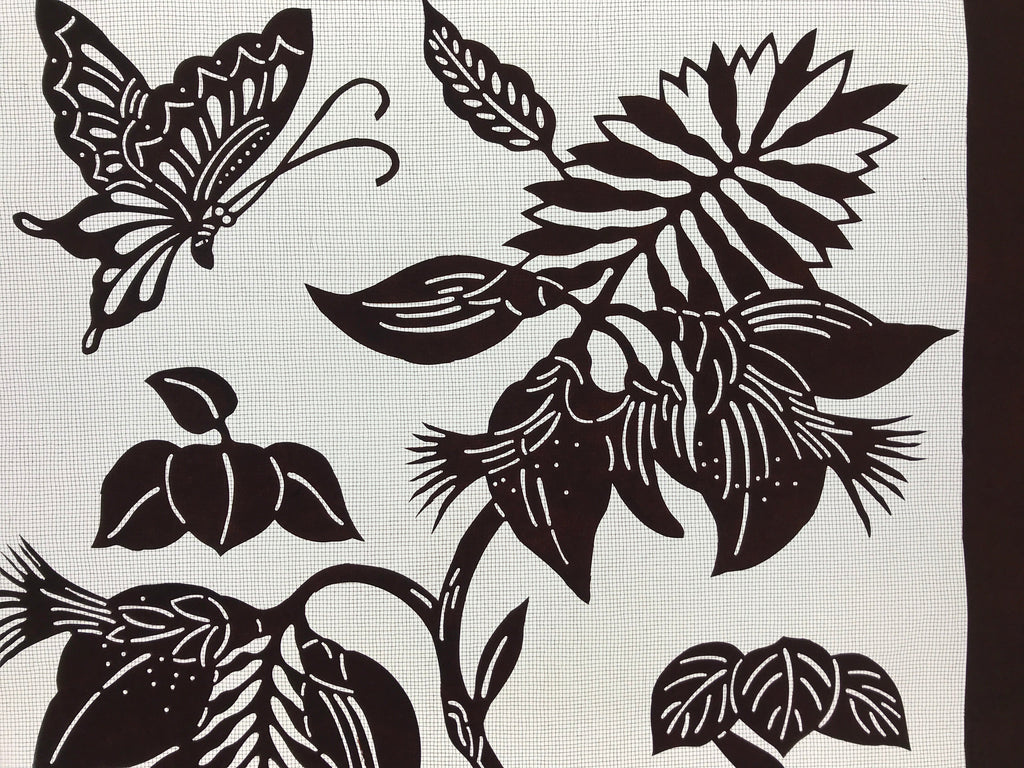 Antique Japanese Katagami Paper Kimono Stencil Flowers Birds Plants C889