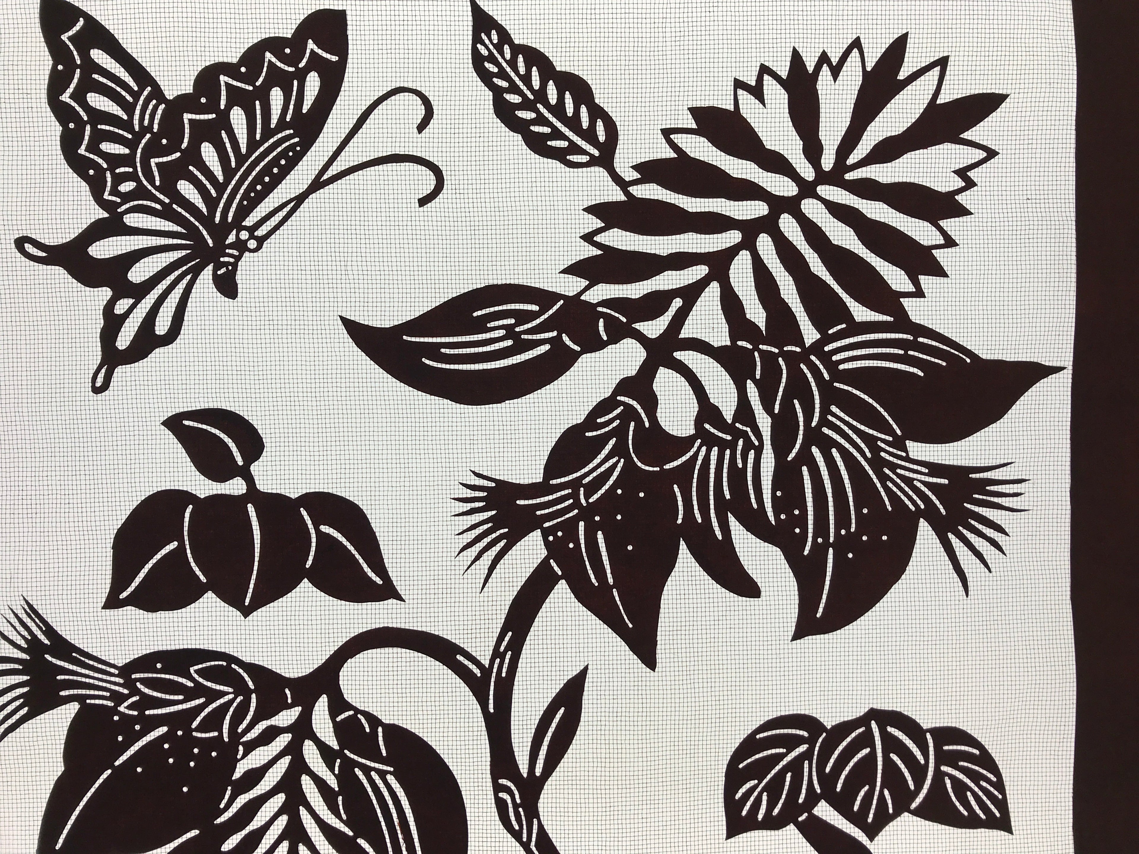 Antique Japanese Katagami Paper Kimono Stencil Flowers Birds Plants C889