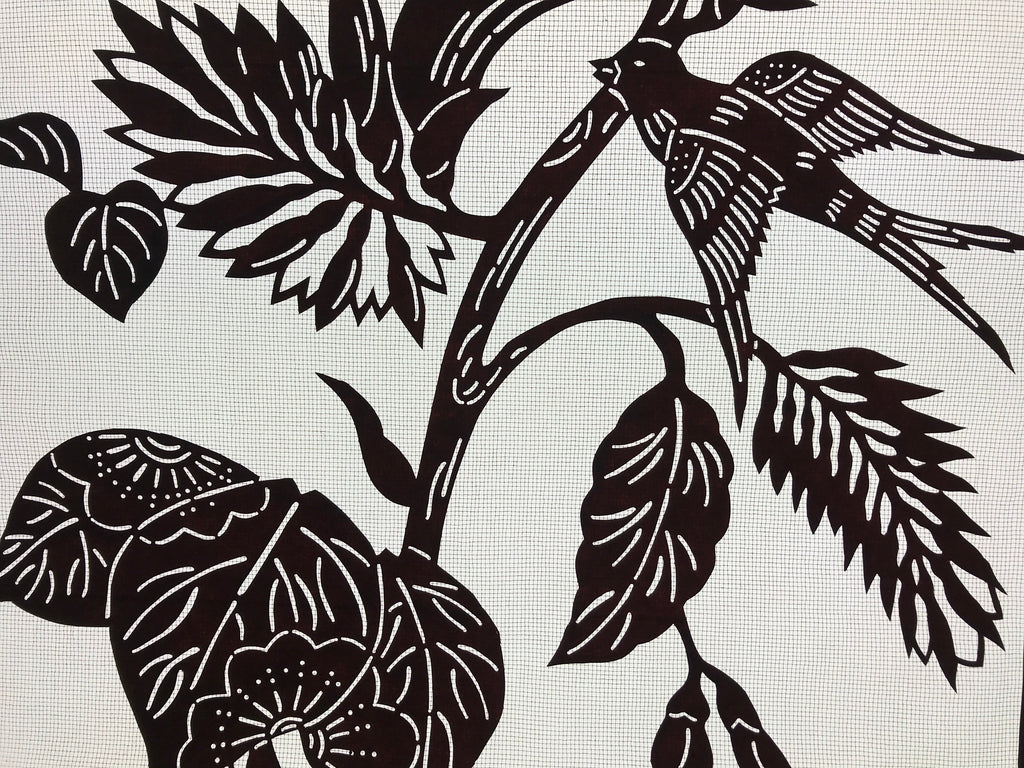 Antique Japanese Katagami Paper Kimono Stencil Flowers Birds Plants C889