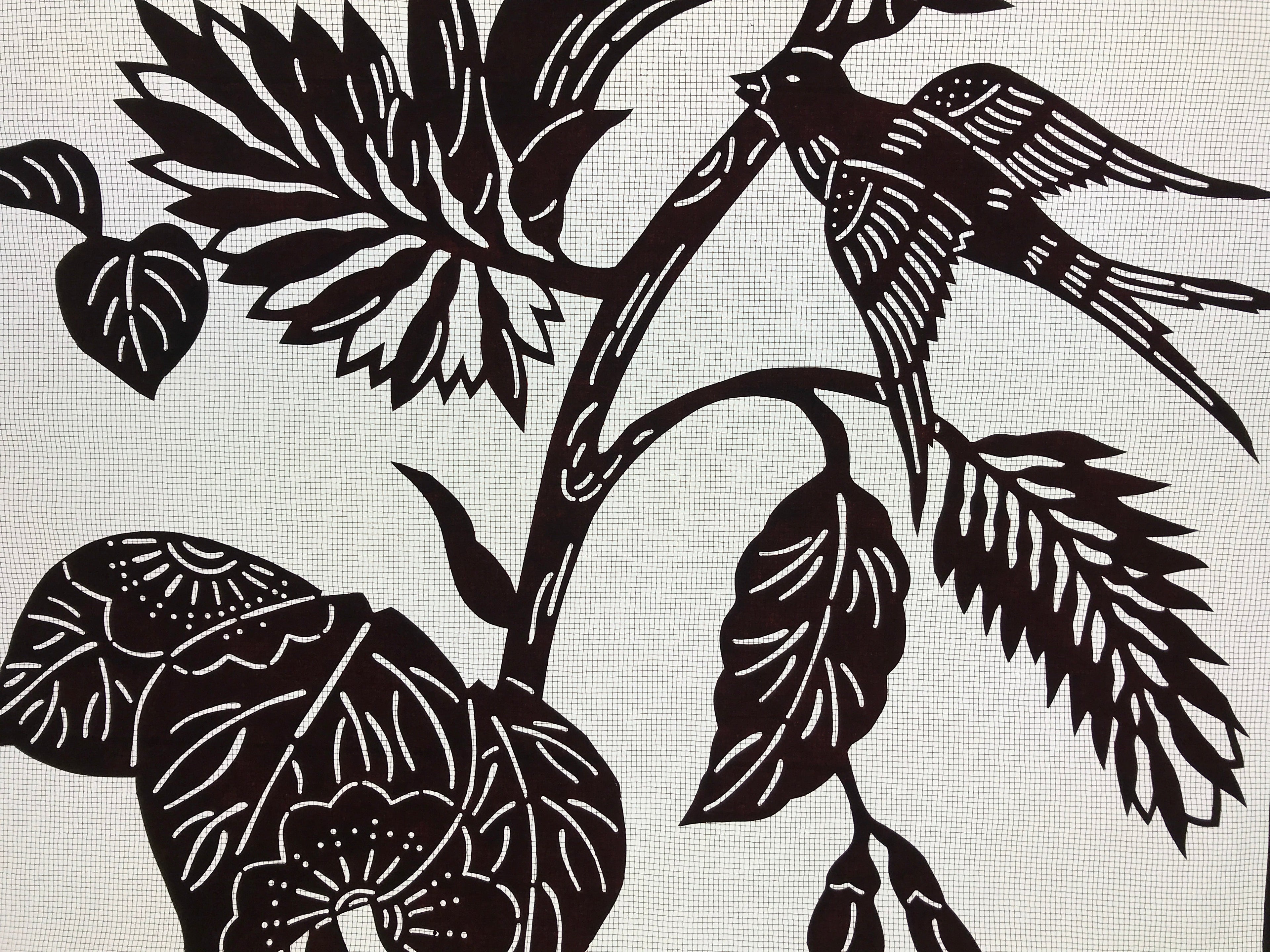 Antique Japanese Katagami Paper Kimono Stencil Flowers Birds Plants C889