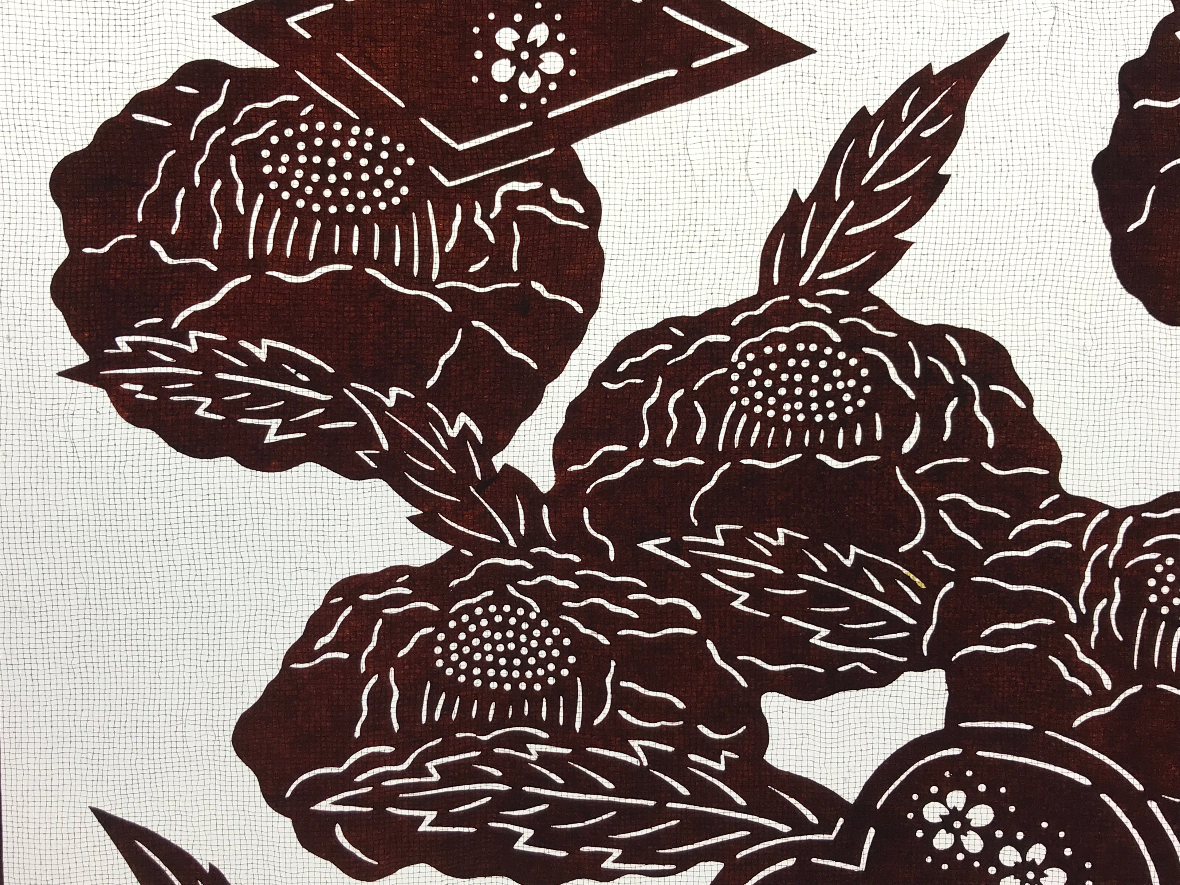 Antique Japanese Katagami Paper Kimono Stencil Katazome Camellia Flower A641