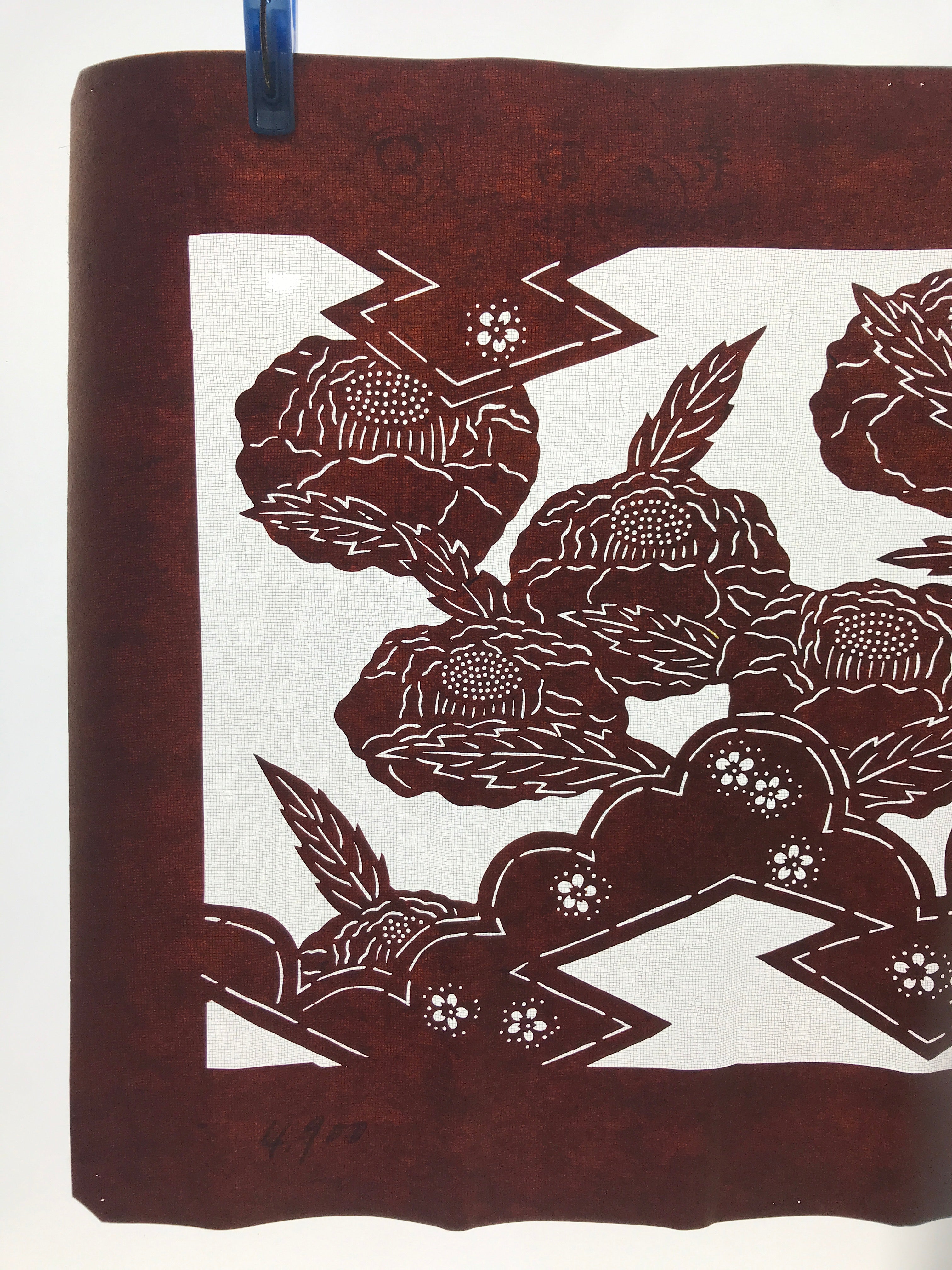 Antique Japanese Katagami Paper Kimono Stencil Katazome Camellia Flower A641
