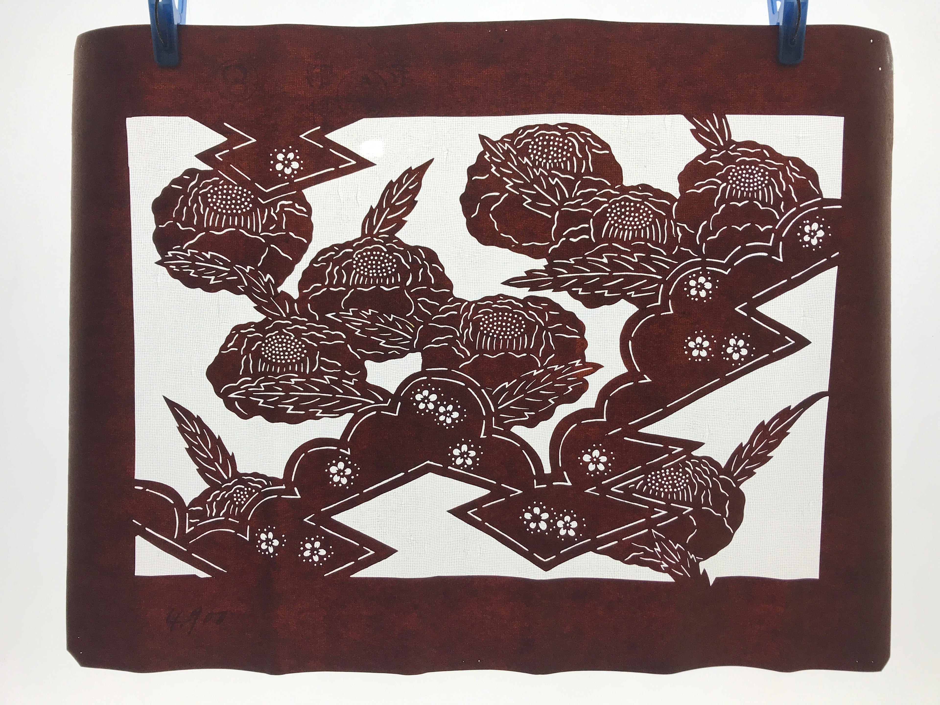 Antique Japanese Katagami Paper Kimono Stencil Katazome Camellia Flower A641