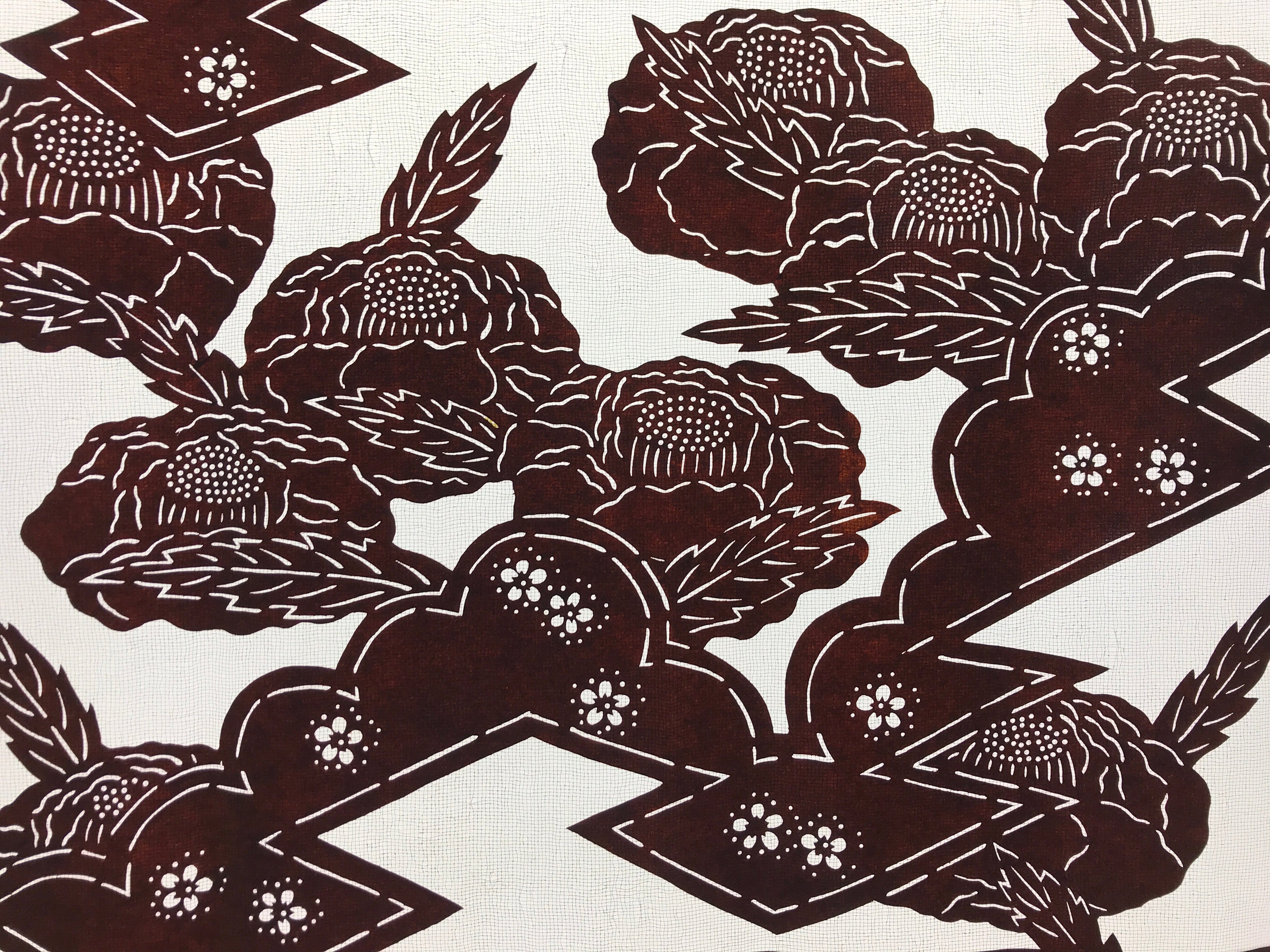 Antique Japanese Katagami Paper Kimono Stencil Katazome Camellia Flower A641