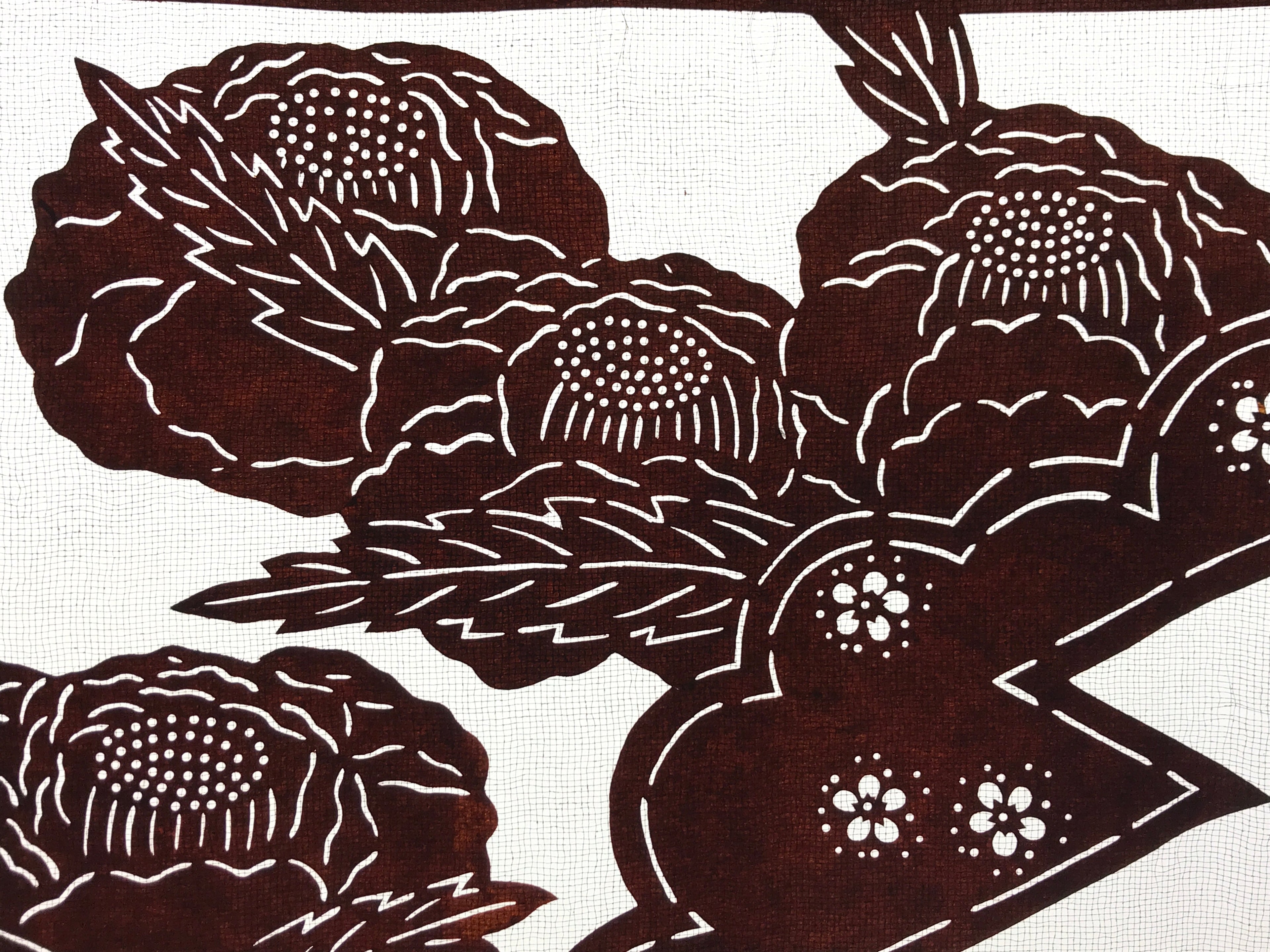 Antique Japanese Katagami Paper Kimono Stencil Katazome Camellia Flower A641