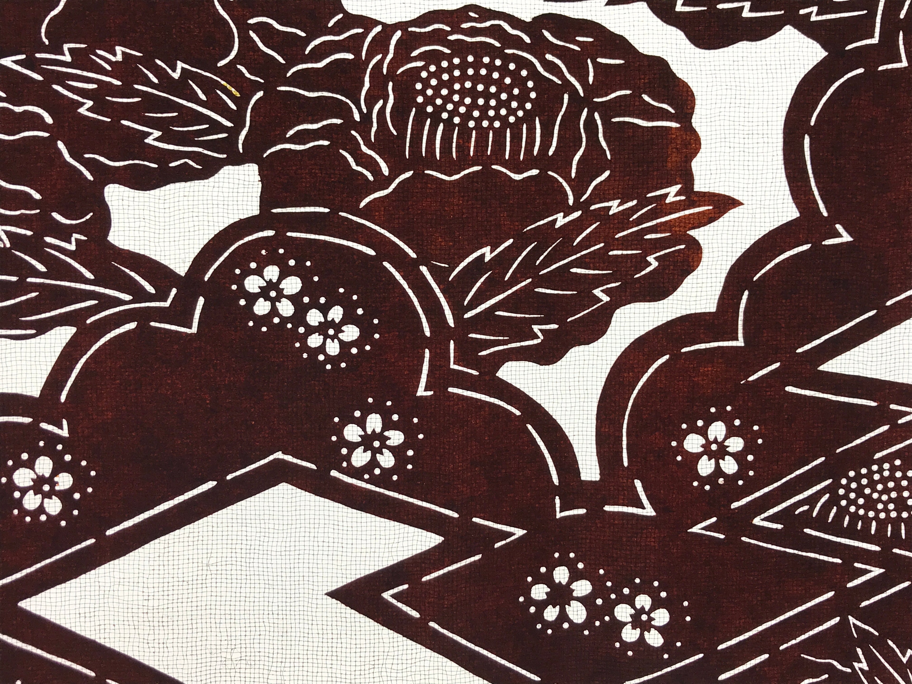Antique Japanese Katagami Paper Kimono Stencil Katazome Camellia Flower A641
