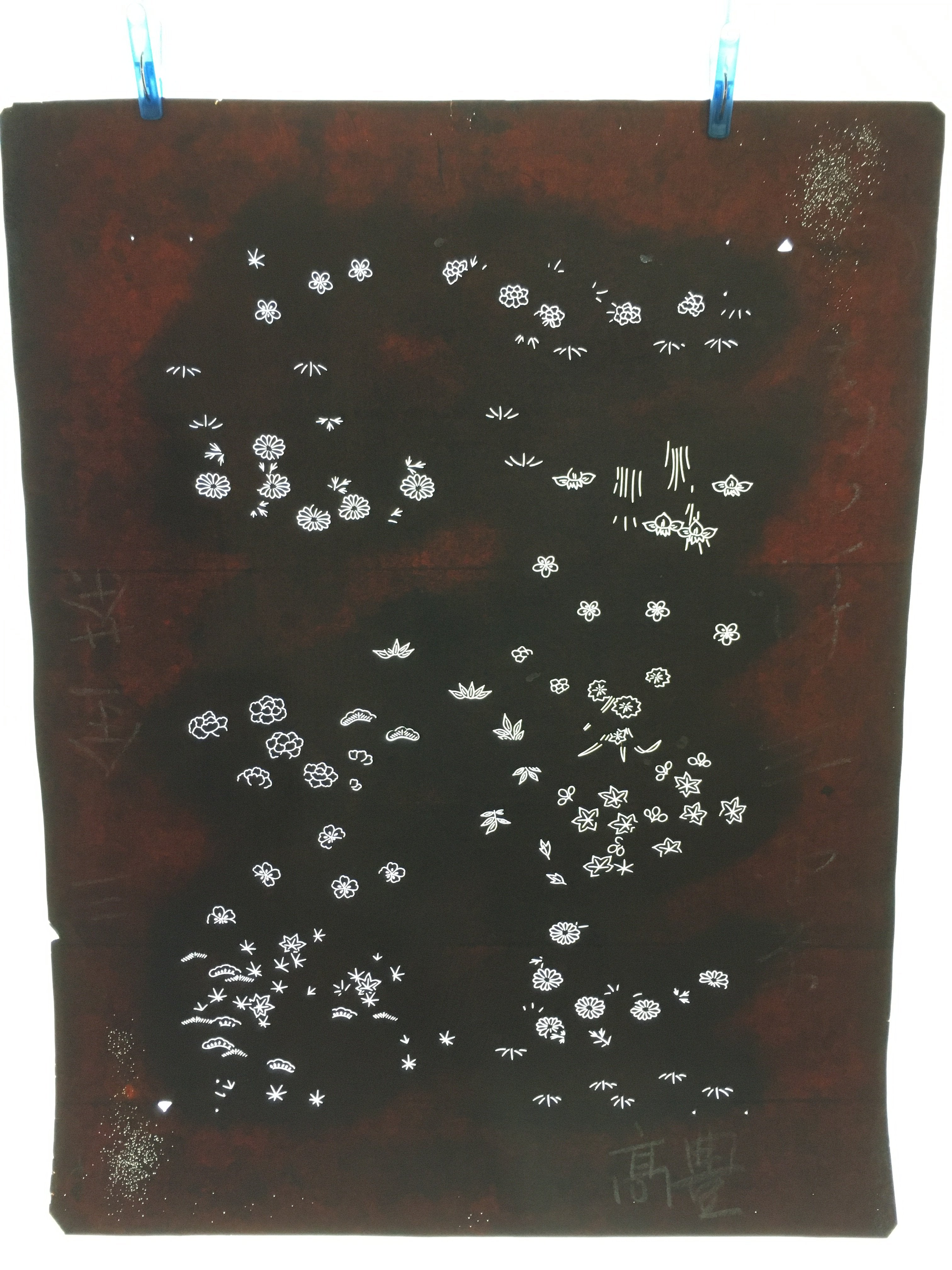 Antique Japanese Katagami Paper Kimono Stencil Katazome Design Flowers C834