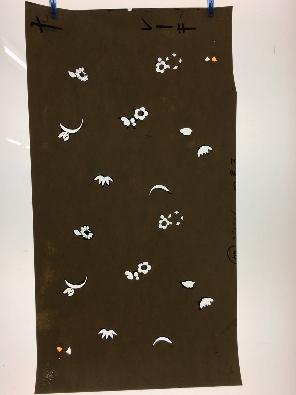Antique Japanese Katagami Paper Kimono Stencil Katazome Floral Design C635