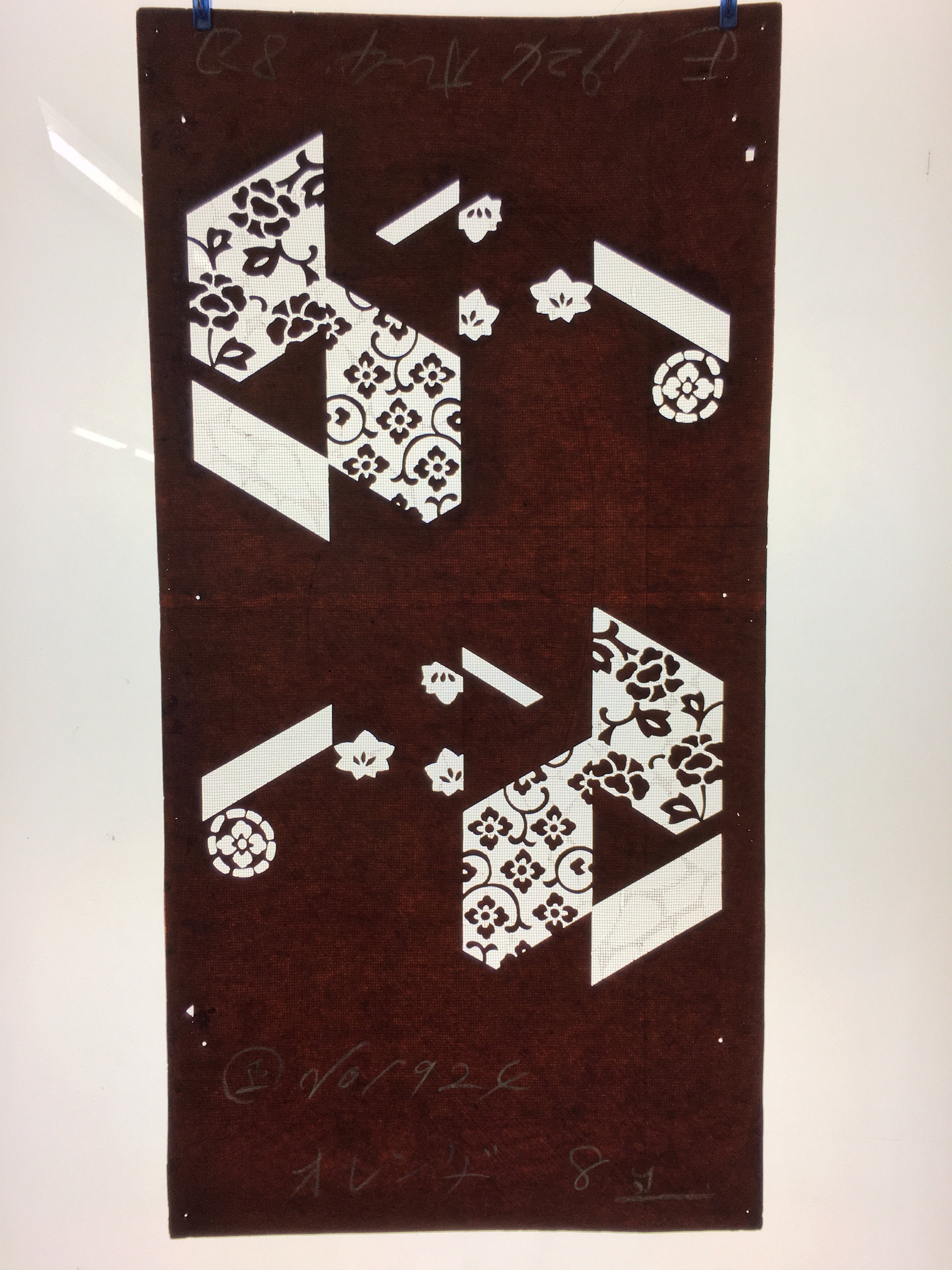 Antique Japanese Katagami Paper Kimono Stencil Katazome Floral Design C664