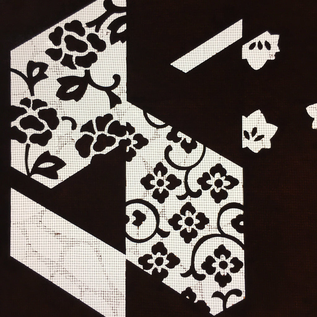 Antique Japanese Katagami Paper Kimono Stencil Katazome Floral Design C664