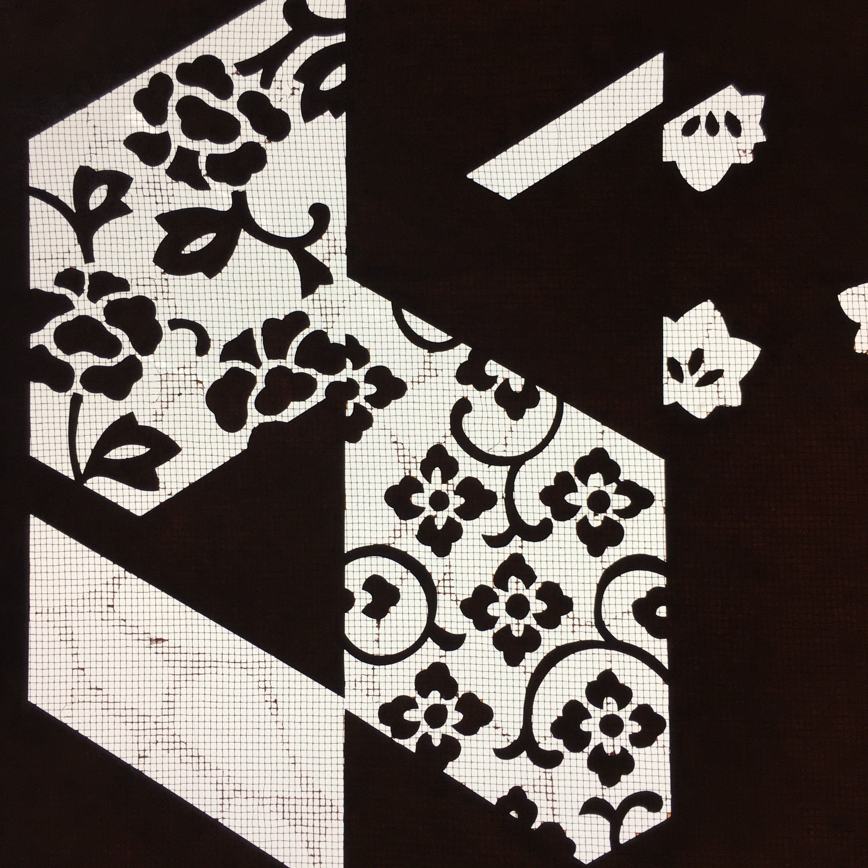 Antique Japanese Katagami Paper Kimono Stencil Katazome Floral Design C664