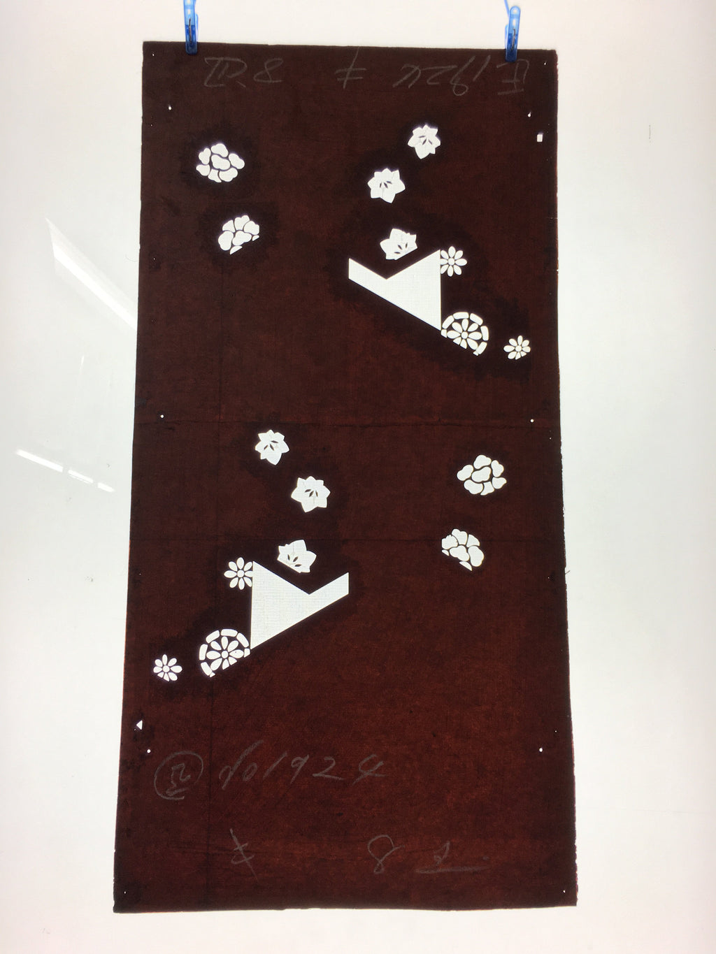 Antique Japanese Katagami Paper Kimono Stencil Katazome Floral Design C665