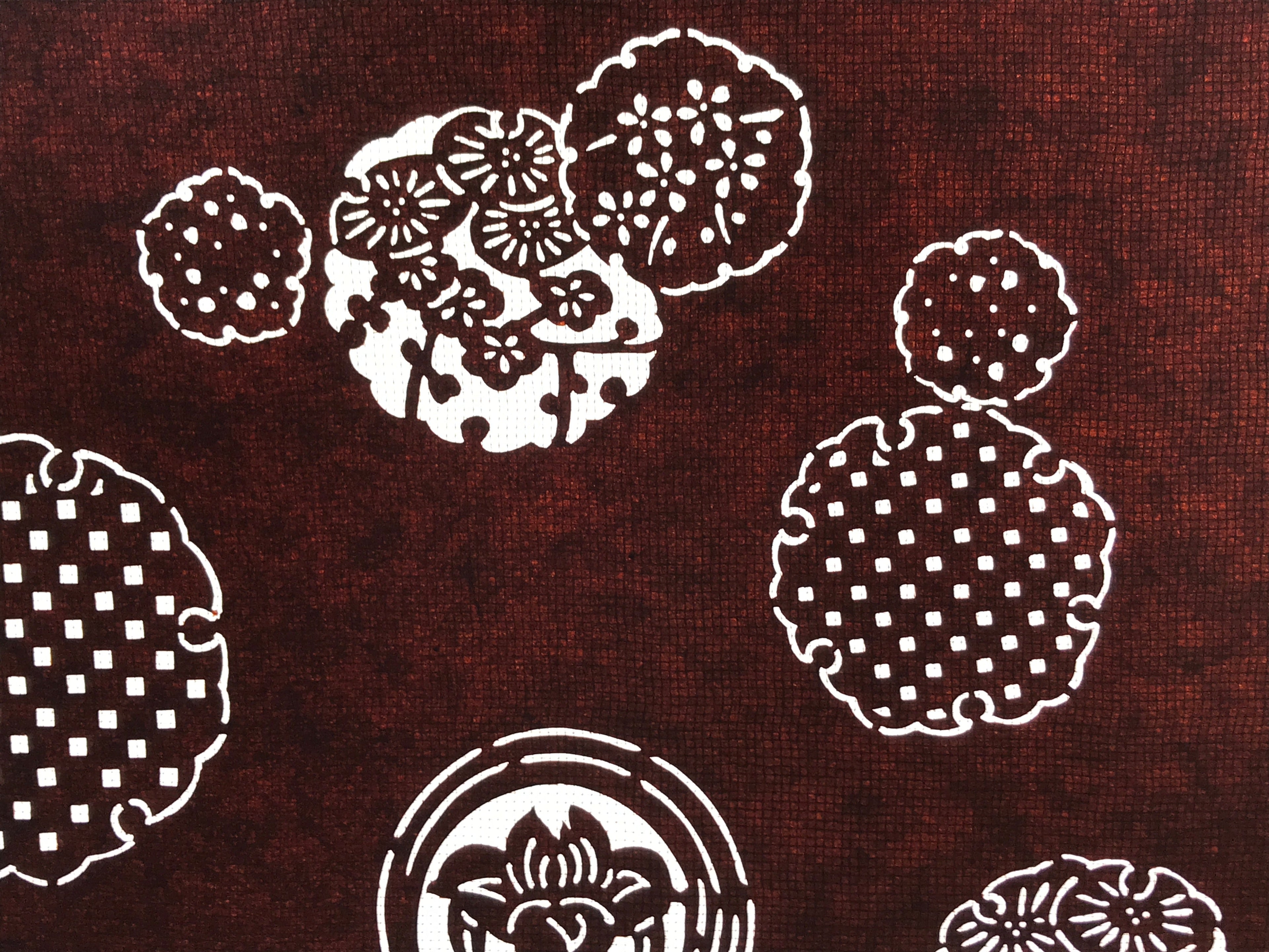 Antique Japanese Katagami Paper Kimono Stencil Katazome Flower Medley A627